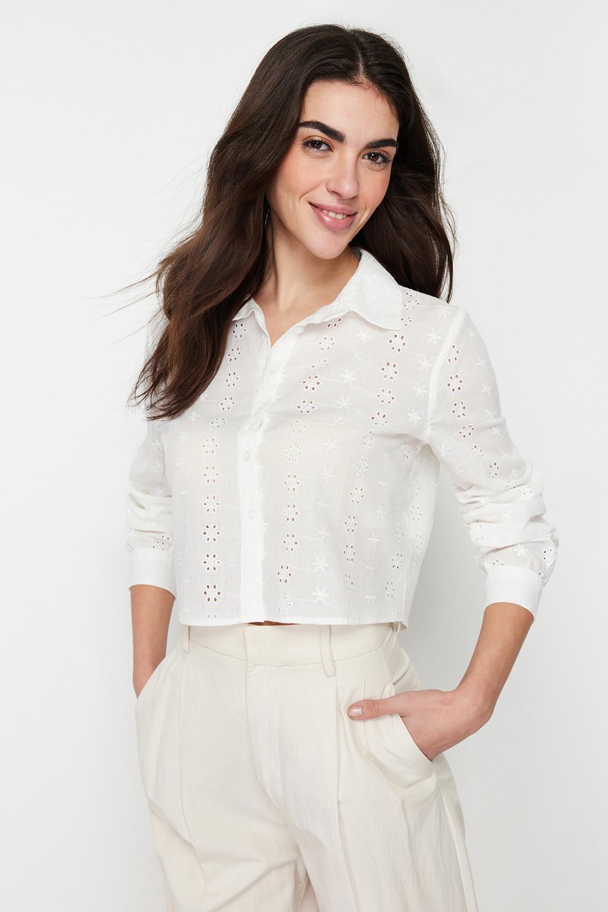 Ecru Brode Detail Shirt, , large image number 0