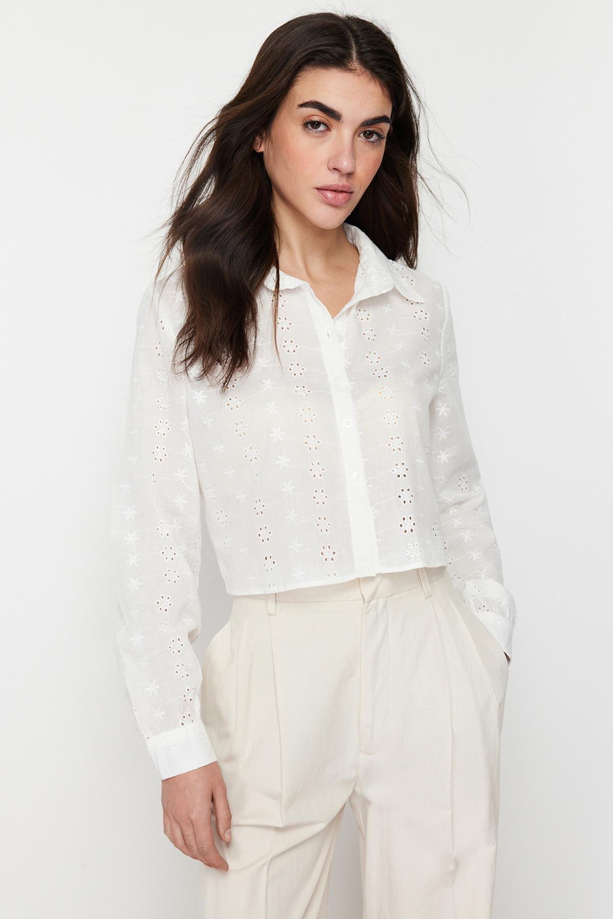 Ecru Brode Detail Shirt, , large image number 1
