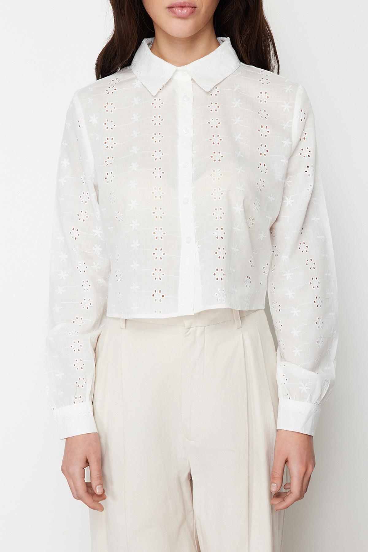 Ecru Brode Detail Shirt, , large image number 3