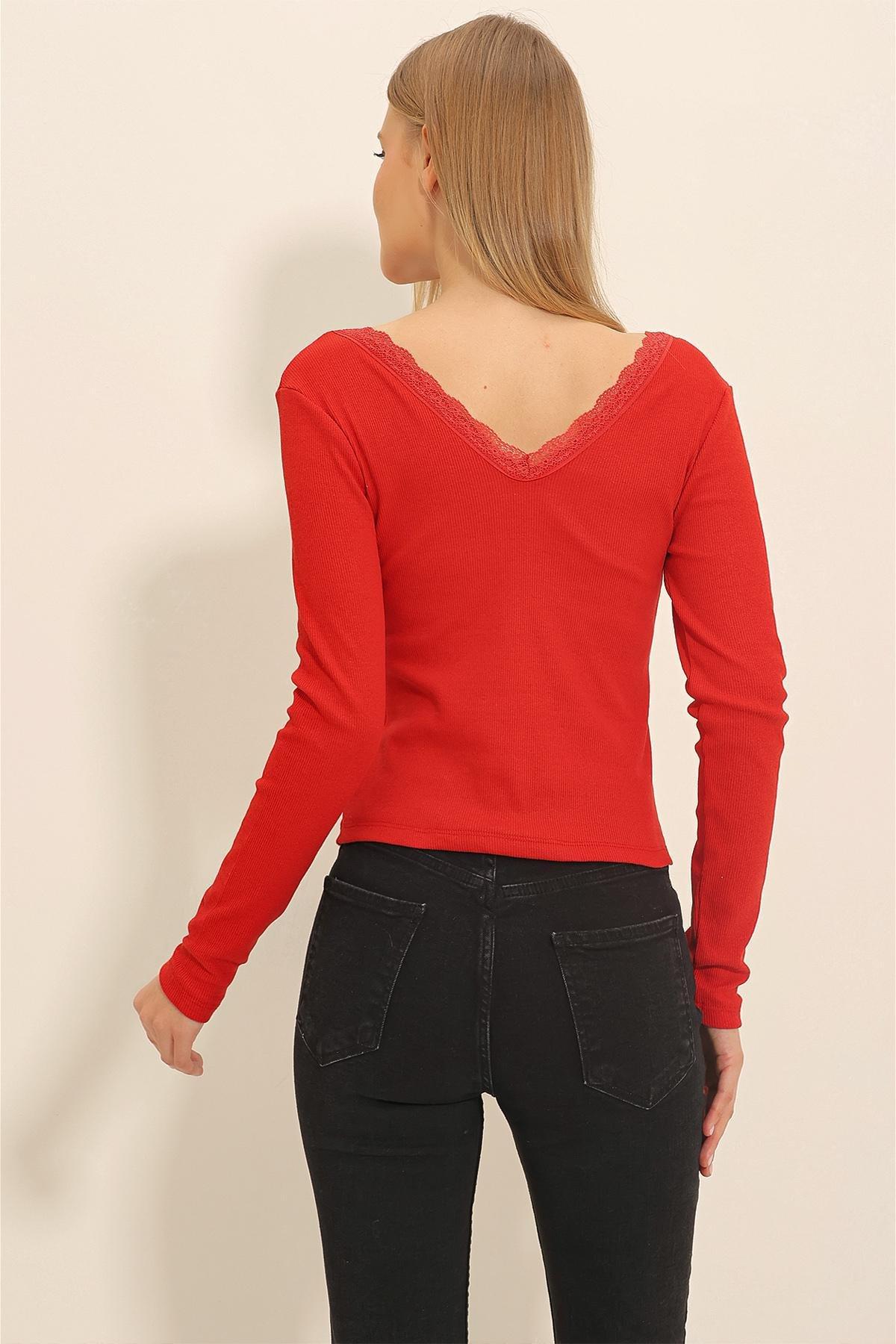 Red Plain Blouse, , large image number 4