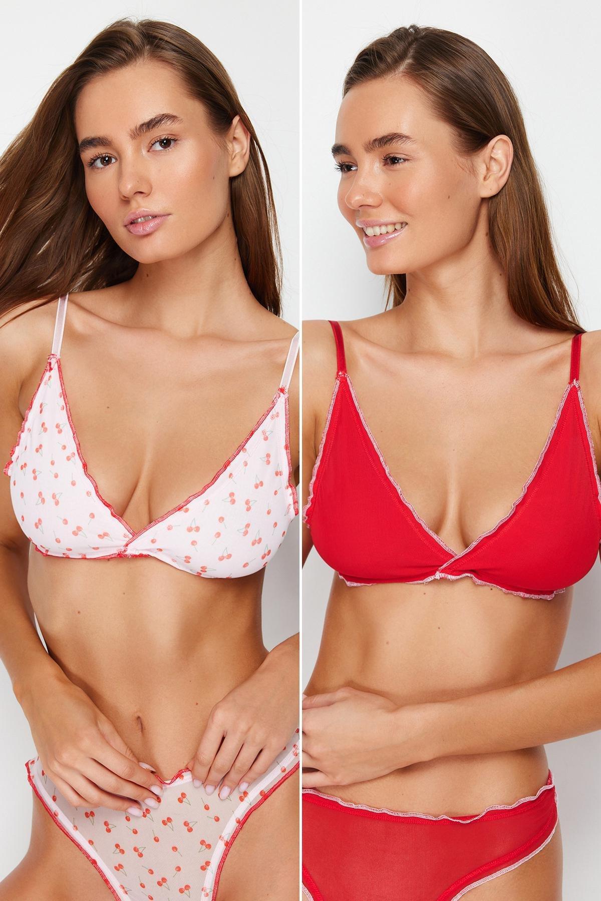 Pink-Multicolored 2-Pack Tulle Rope Strap Non-wired Cupless Bralette Knitted Bra THMSS24SU00010, 2s, , large image number 0
