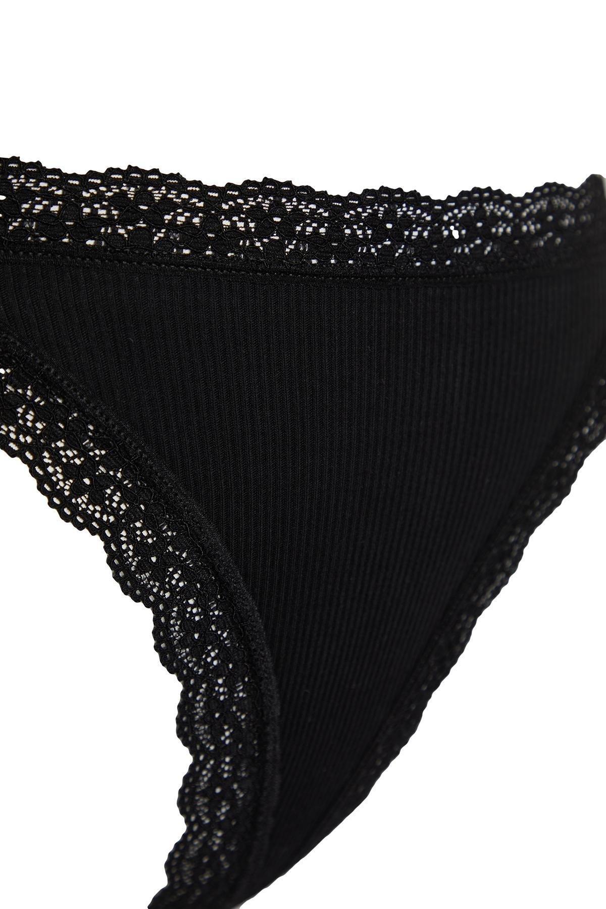 Multicolour Cotton Ribbed Lace String Briefs, Set Of 4, , large image number 6
