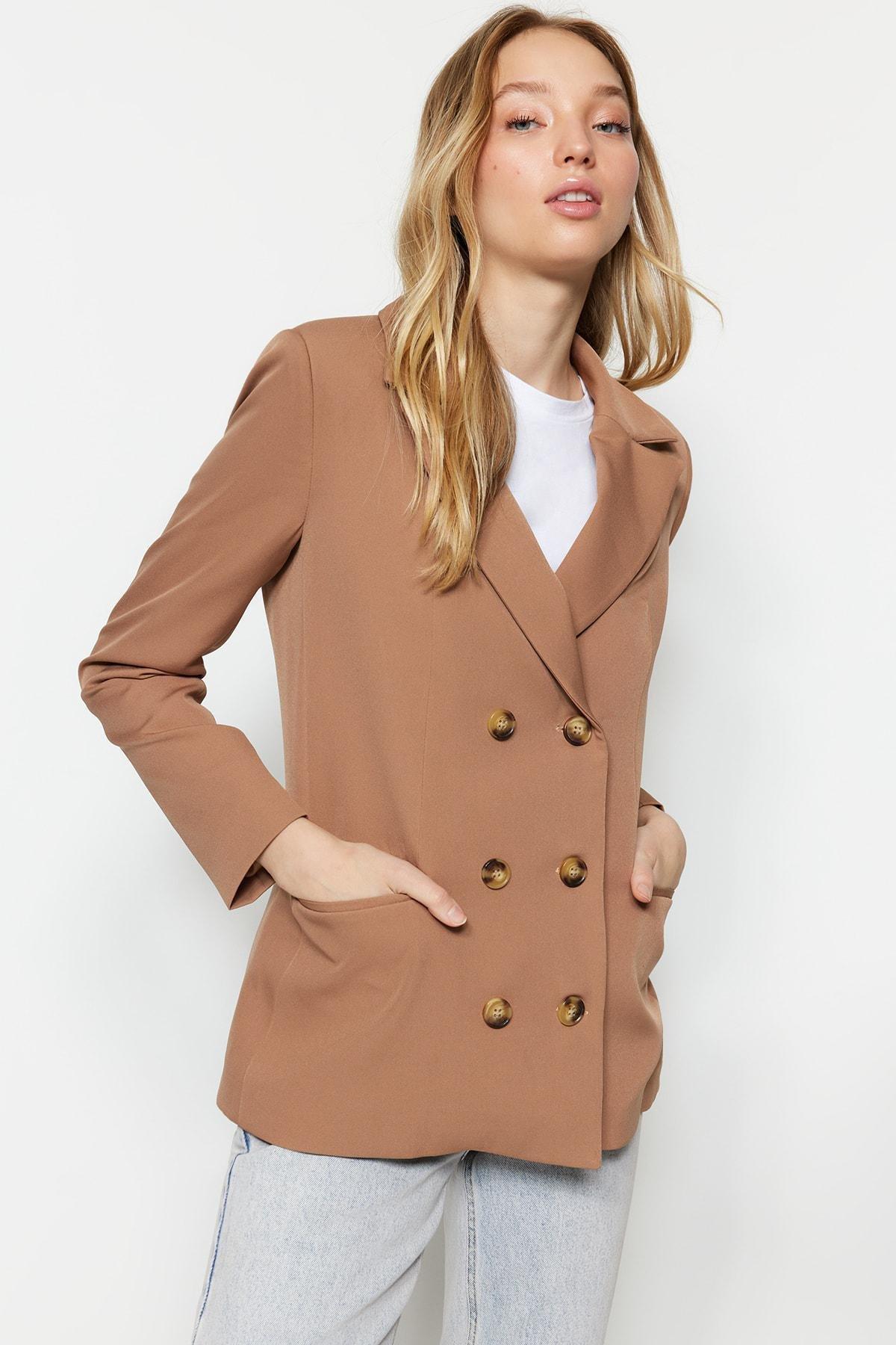 Brown Lapel Collar Blazer, , medium