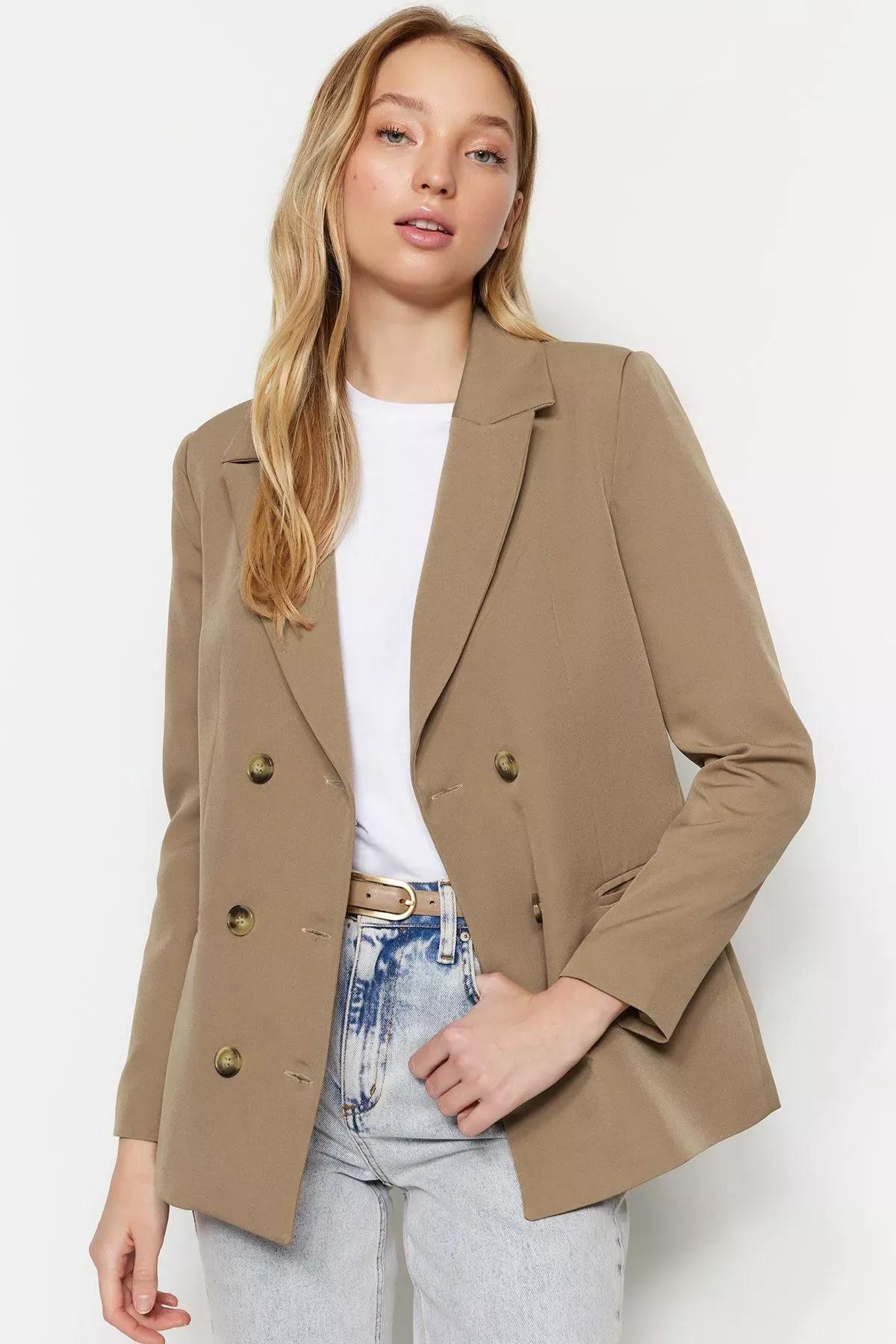 Brown Lapel Collar Blazer, Brown, medium