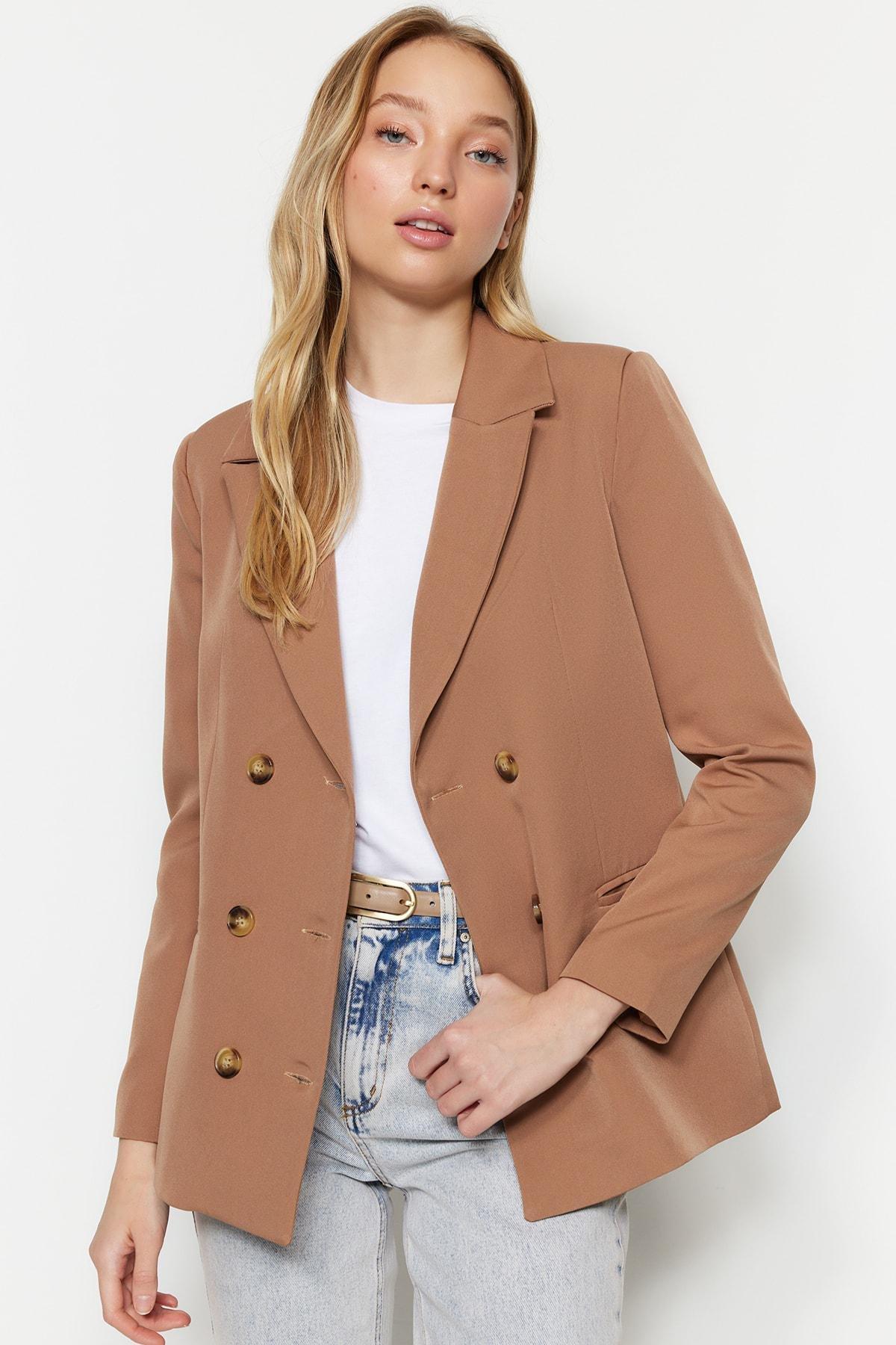 Brown Lapel Collar Blazer, , large image number 1