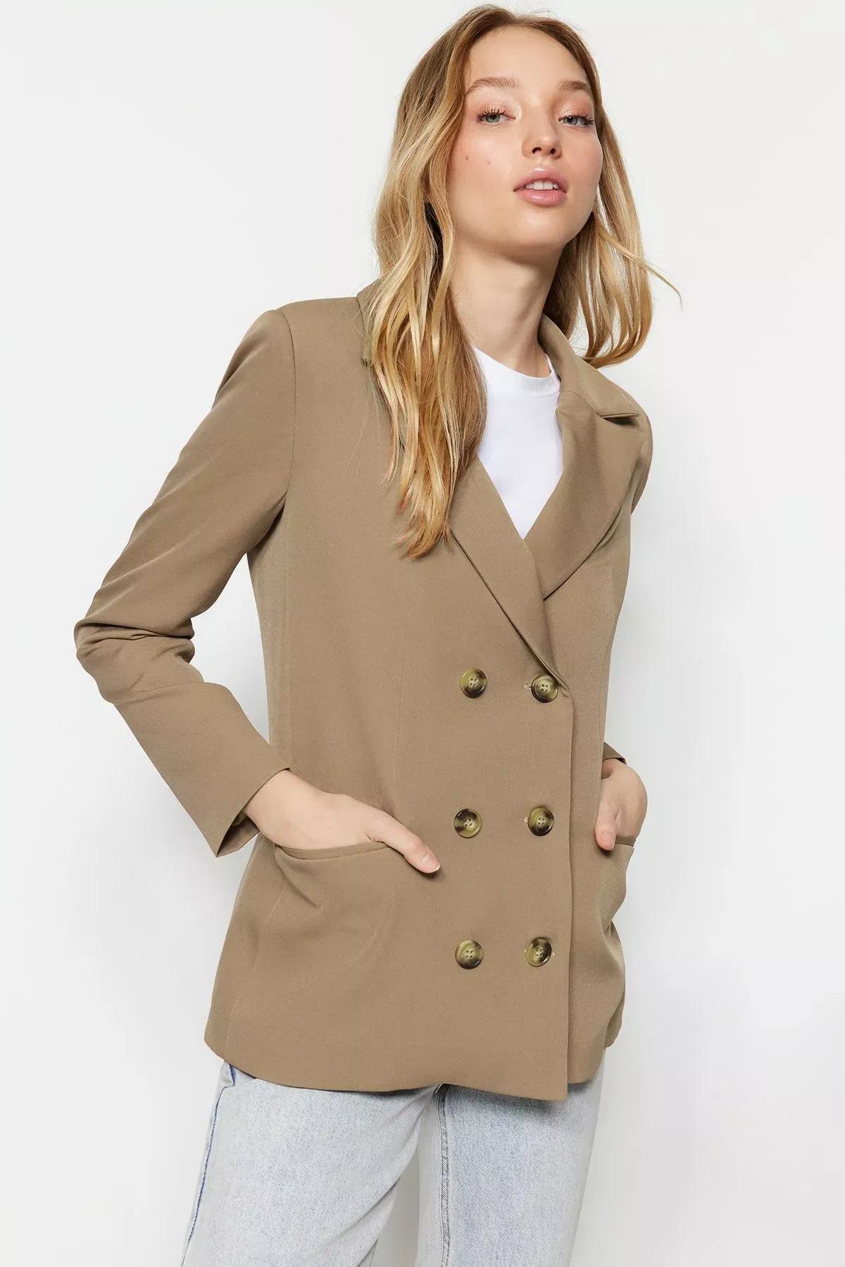 Brown Lapel Collar Blazer, Brown, large image number 1