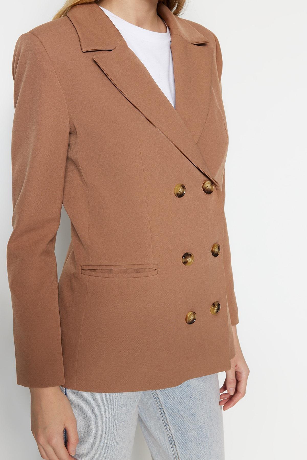 Brown Lapel Collar Blazer, , large image number 3