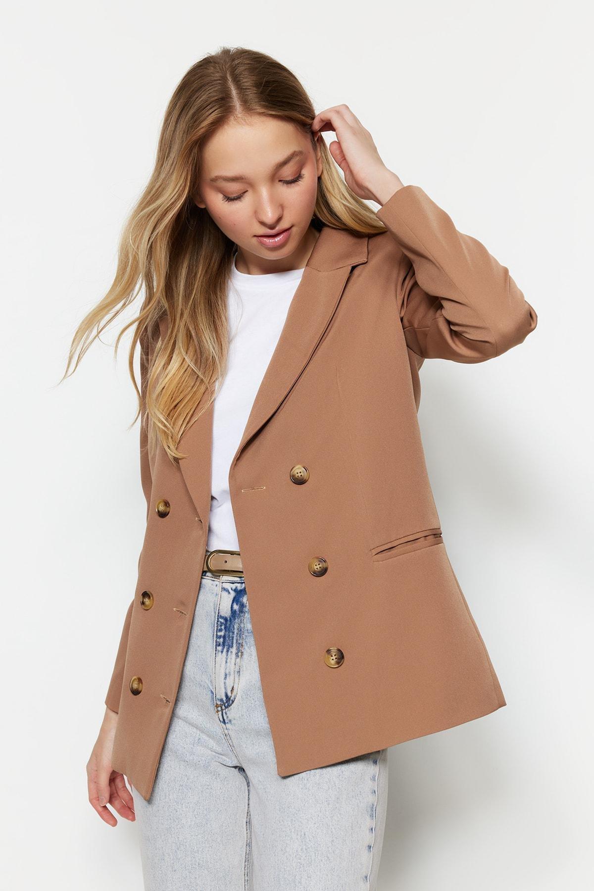 Brown Lapel Collar Blazer, , large image number 4