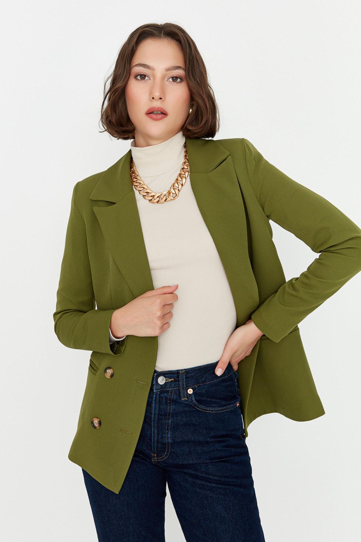 Green Regular Lapel Collar Blazer, , large image number 0