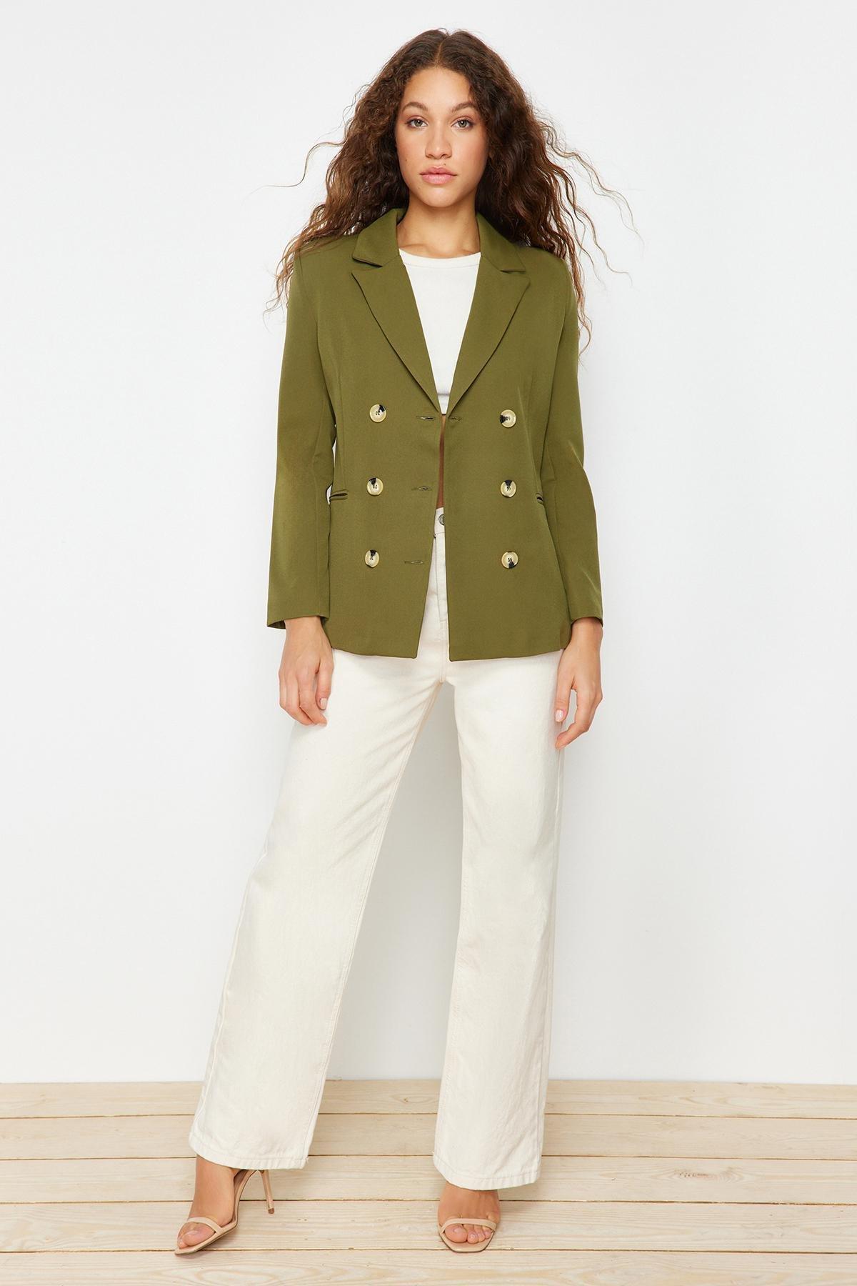 Green Regular Lapel Collar Blazer, , large image number 1