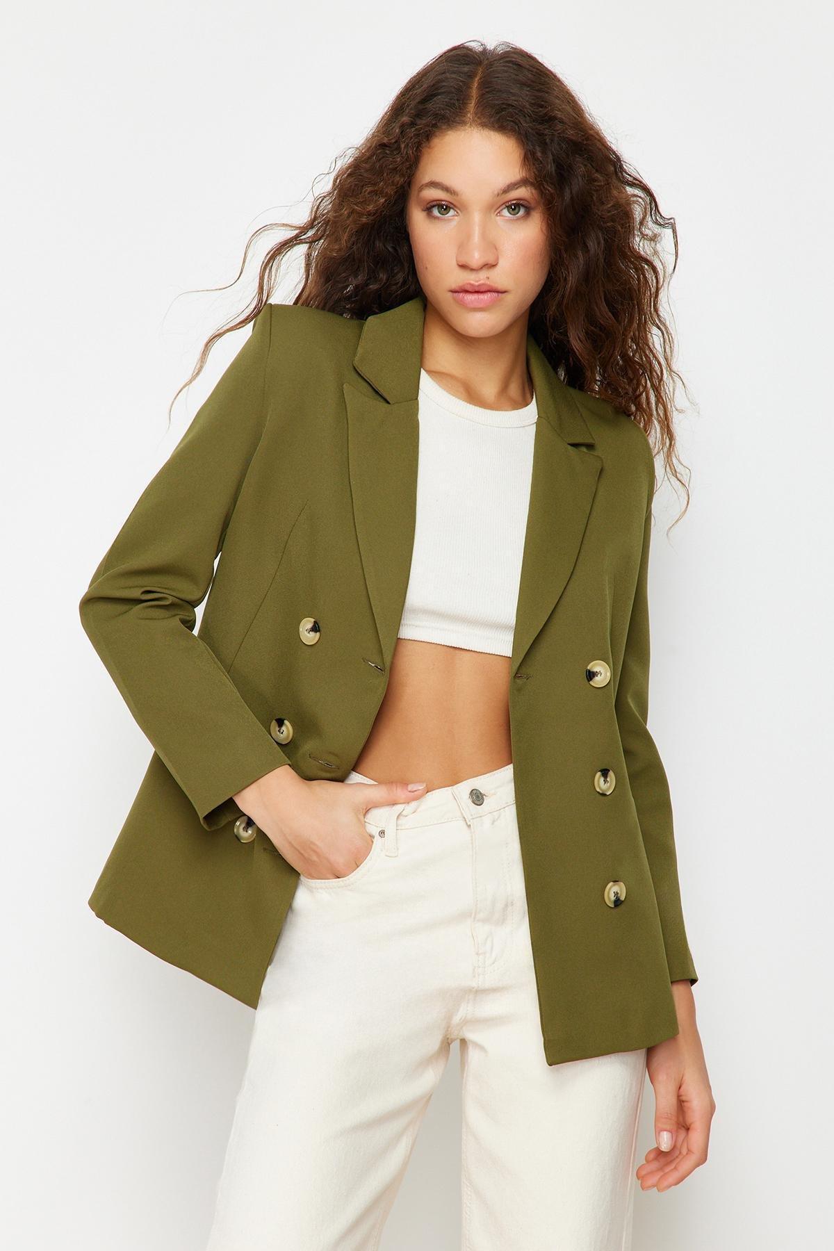 Green Regular Lapel Collar Blazer, , large image number 3