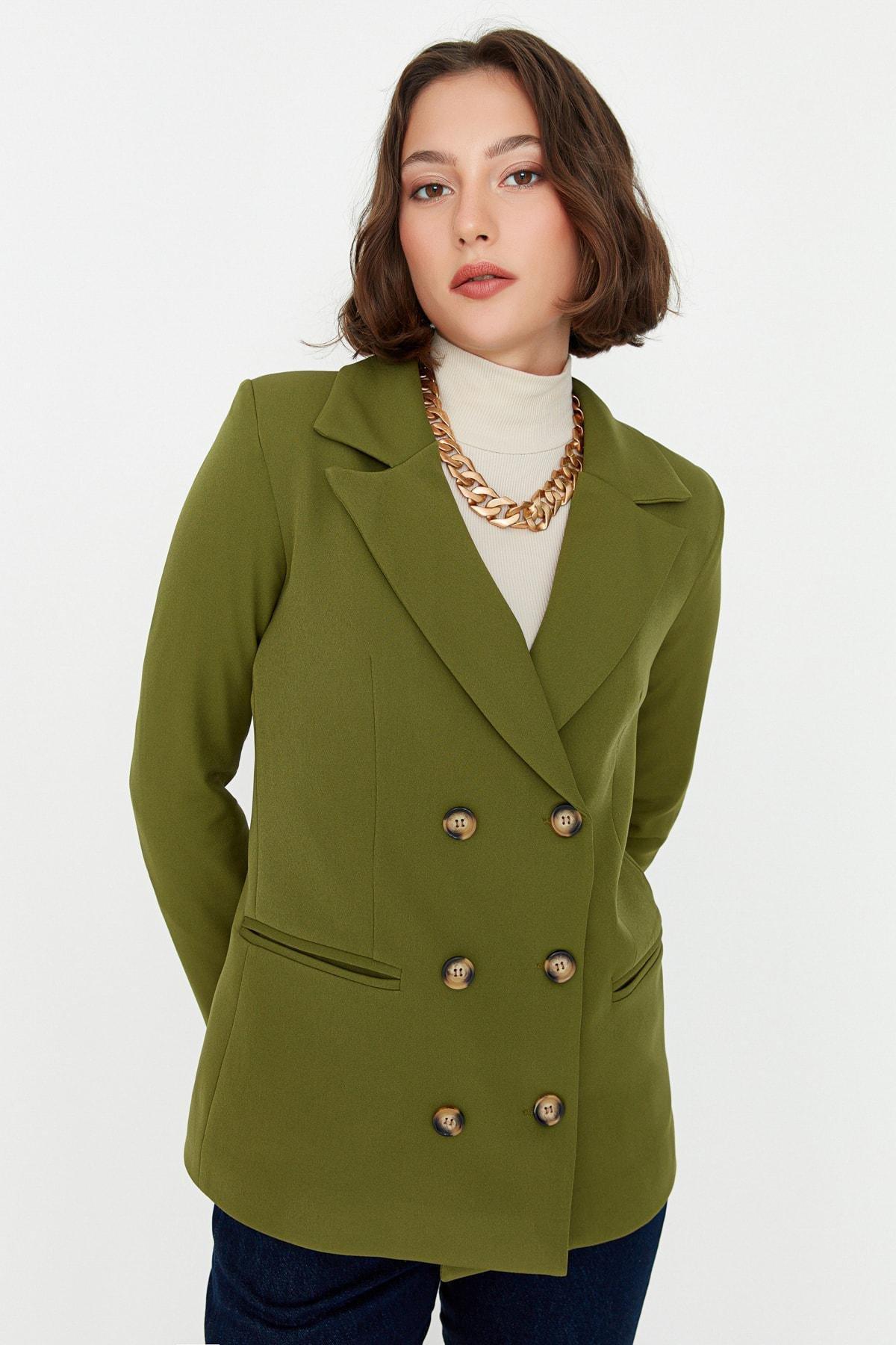Green Regular Lapel Collar Blazer, , large image number 4