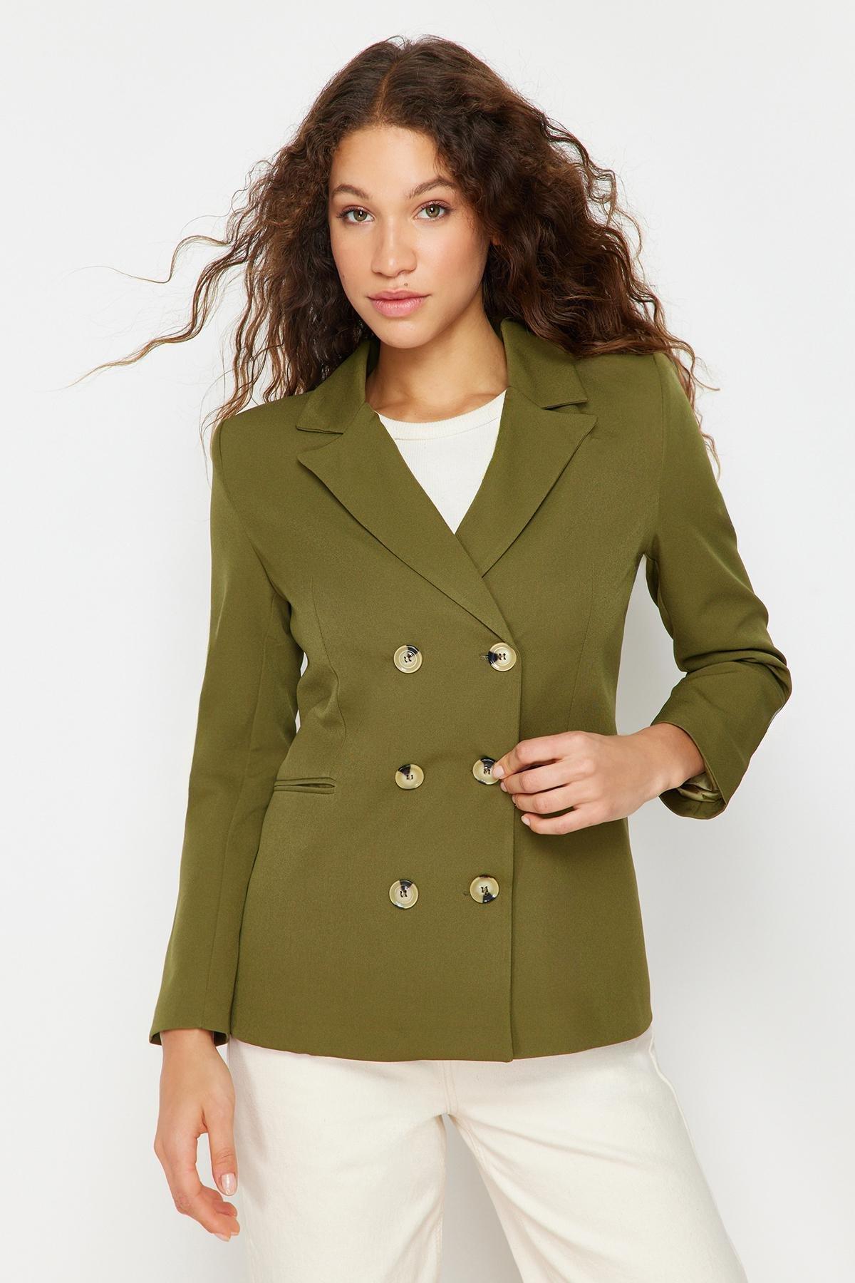 Green Regular Lapel Collar Blazer, , large image number 5
