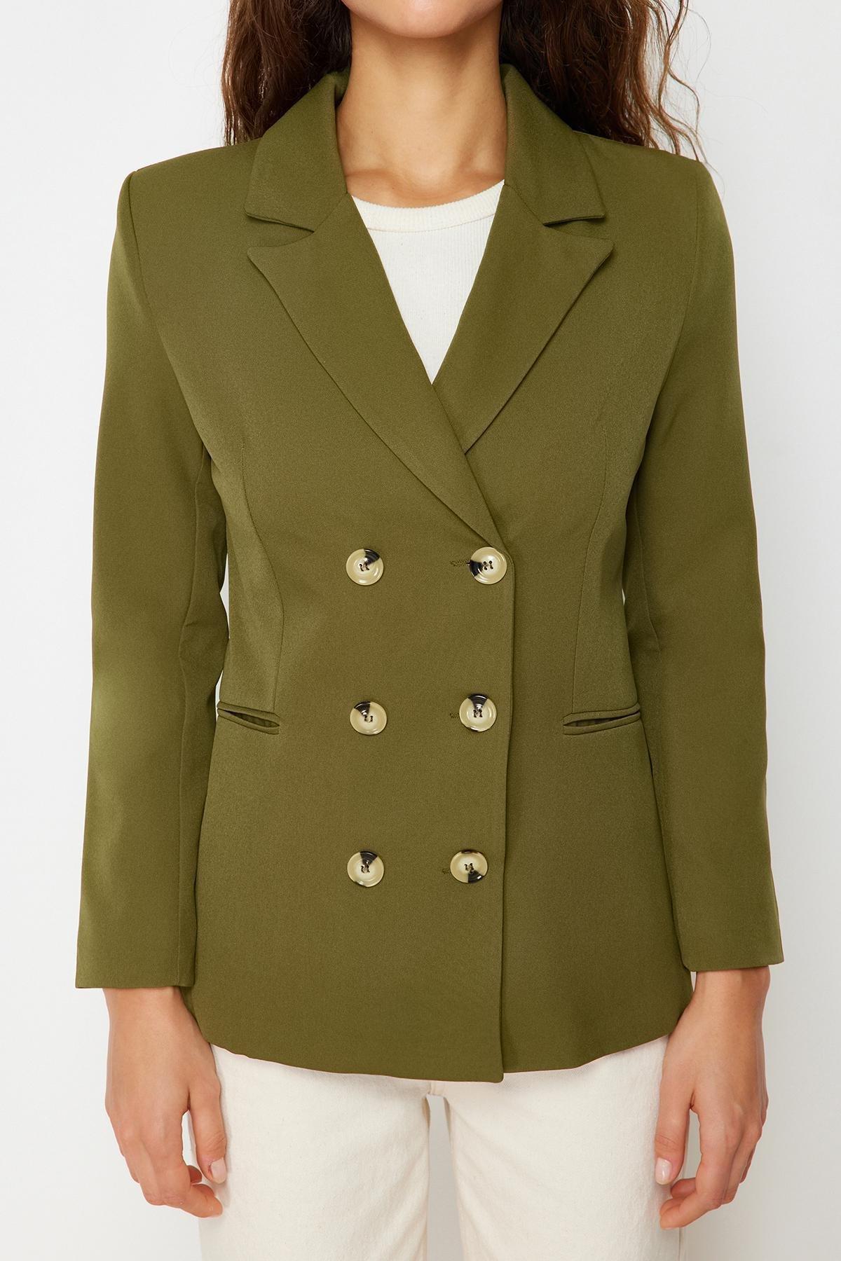 Green Regular Lapel Collar Blazer, , large image number 7