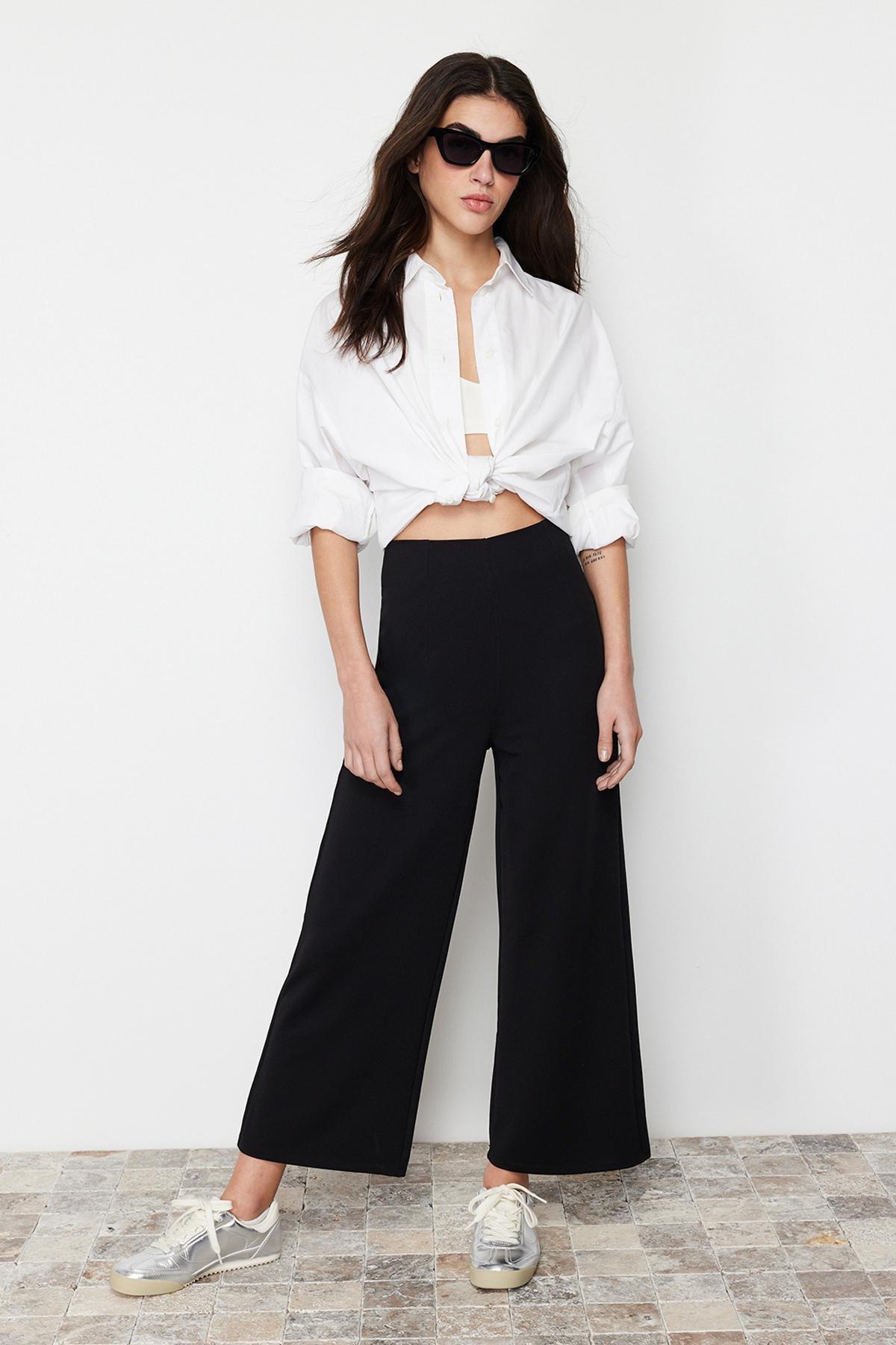Black Culotte High Waist Trousers, , large image number 0