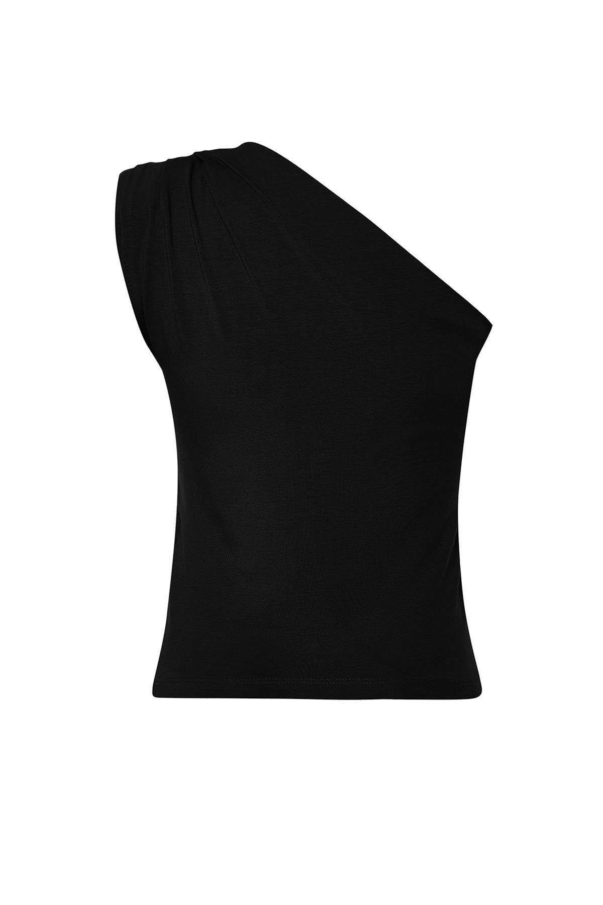 Black Asymmetrical One-Shoulder Knitted Blouse, , large image number 6