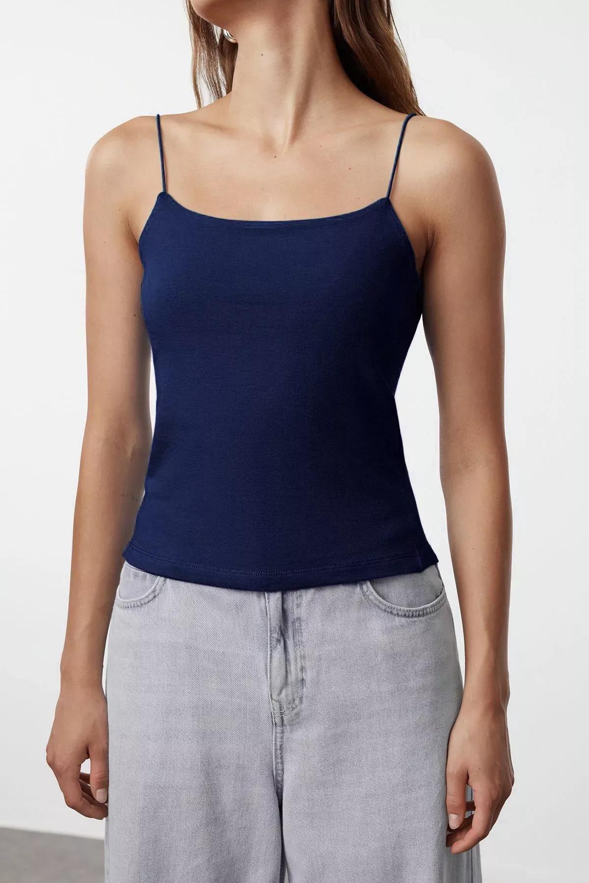 Blue Strappy Knitted Undershirt, , large image number 1