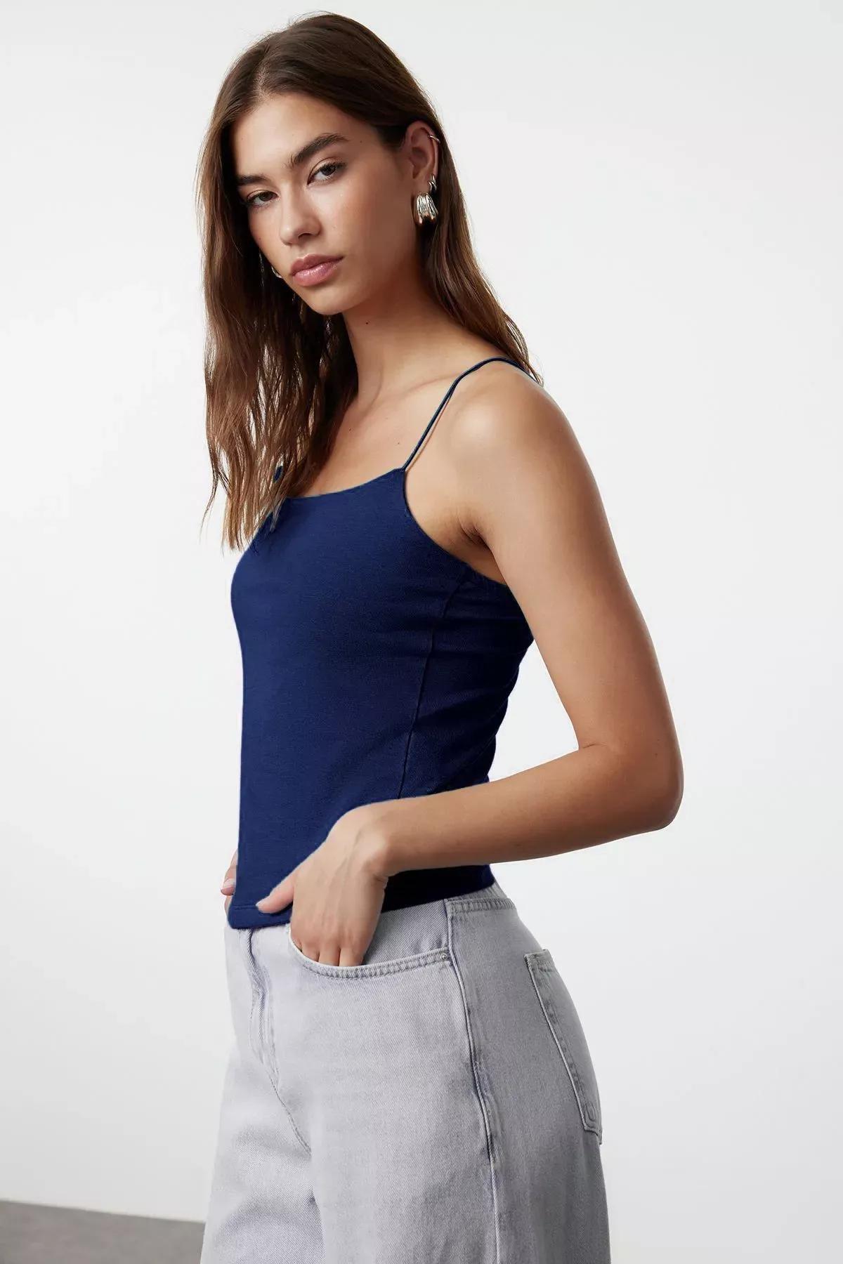 Blue Strappy Knitted Undershirt, , large image number 2