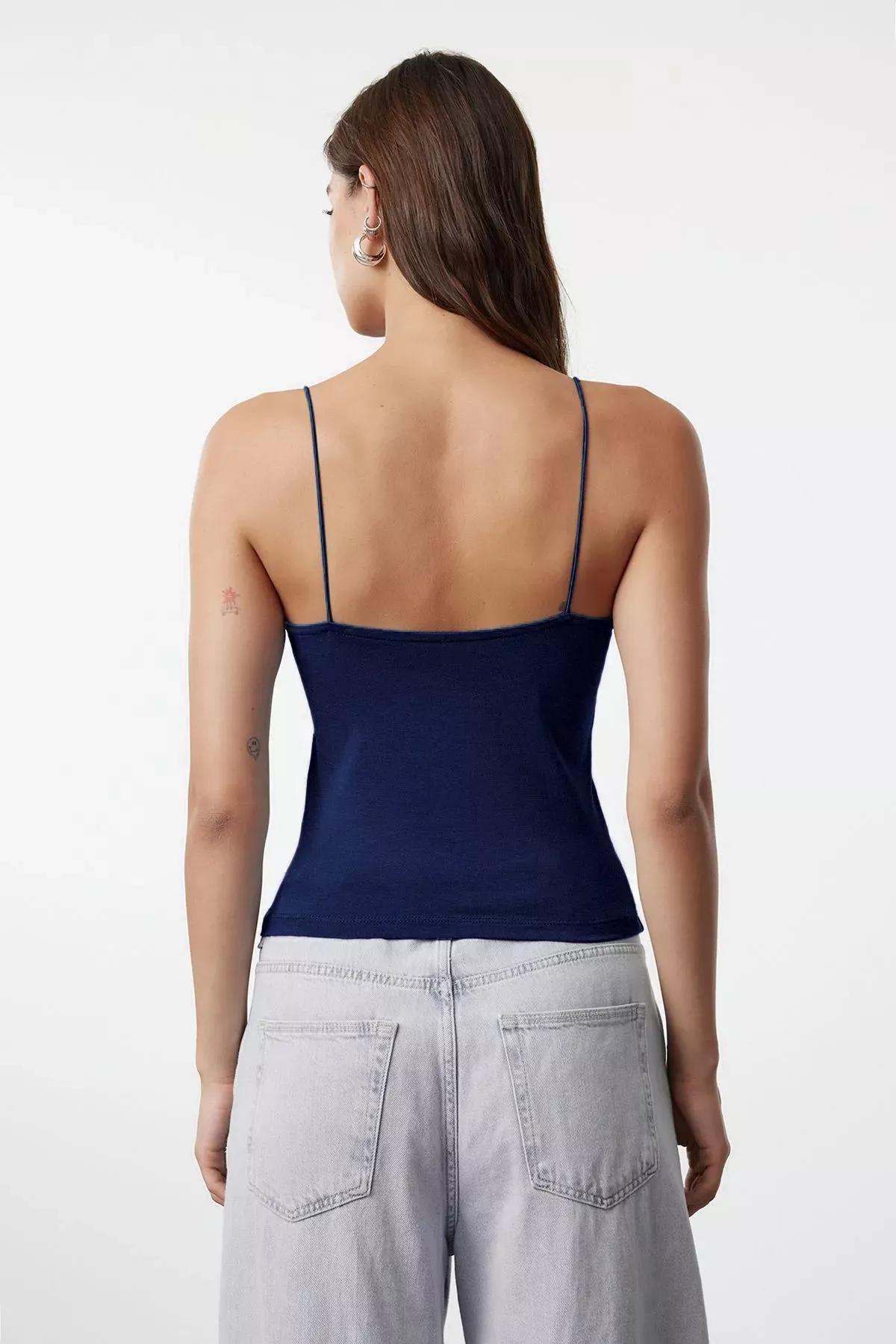 Blue Strappy Knitted Undershirt, , large image number 4