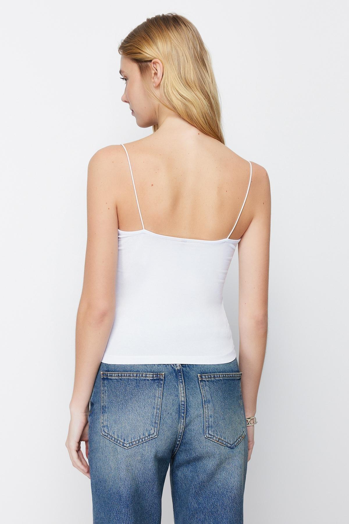 White Strap Stretch Knitted Undershirt, , large image number 3