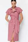 Trendyol - Pink Belted Pocket Midi Woven Dress