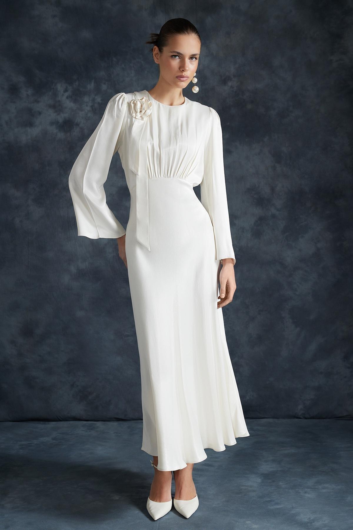 White Detailed Occasion Wear Dress, , large image number 0