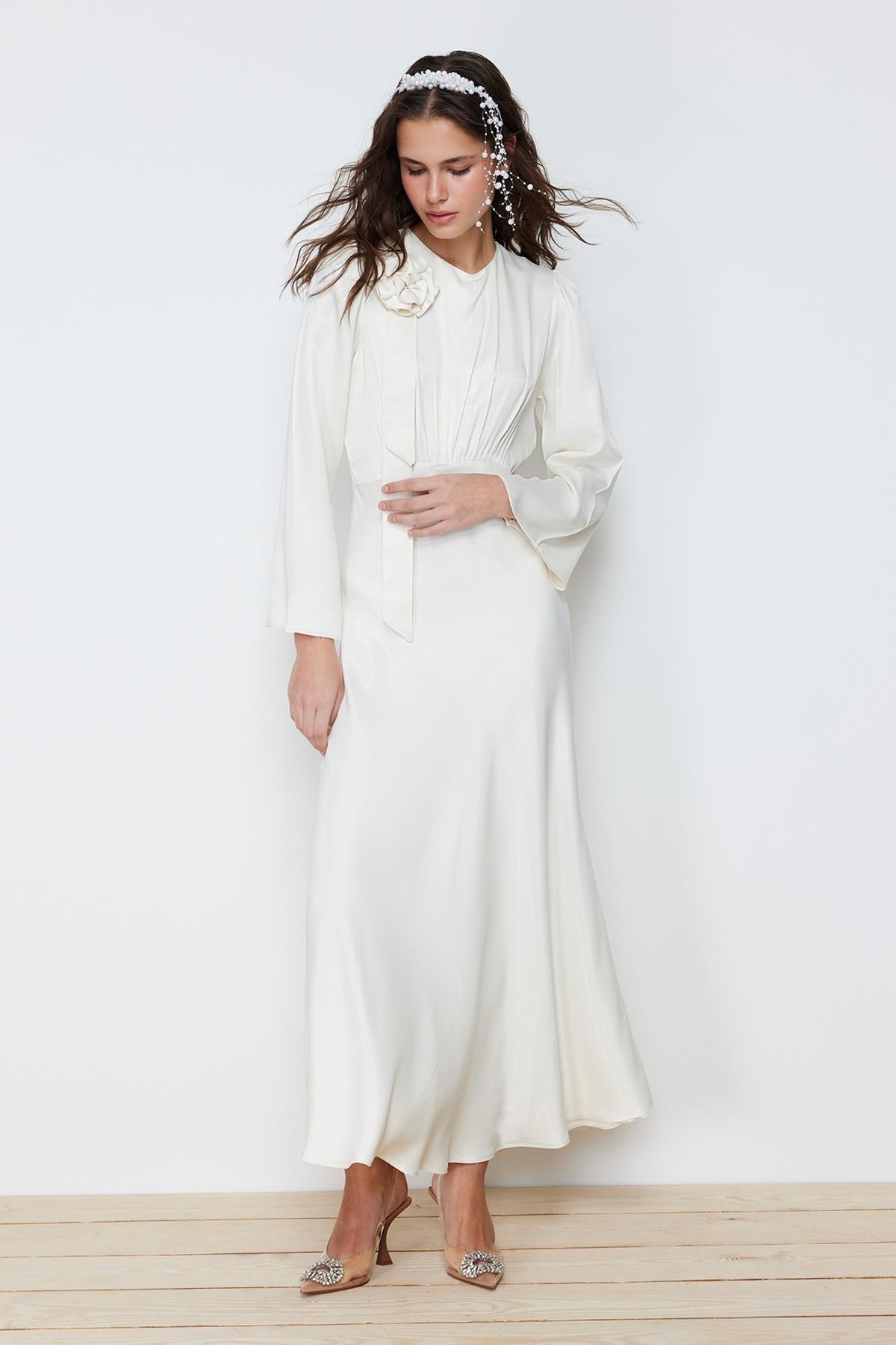 White Detailed Occasion Wear Dress, , large image number 1