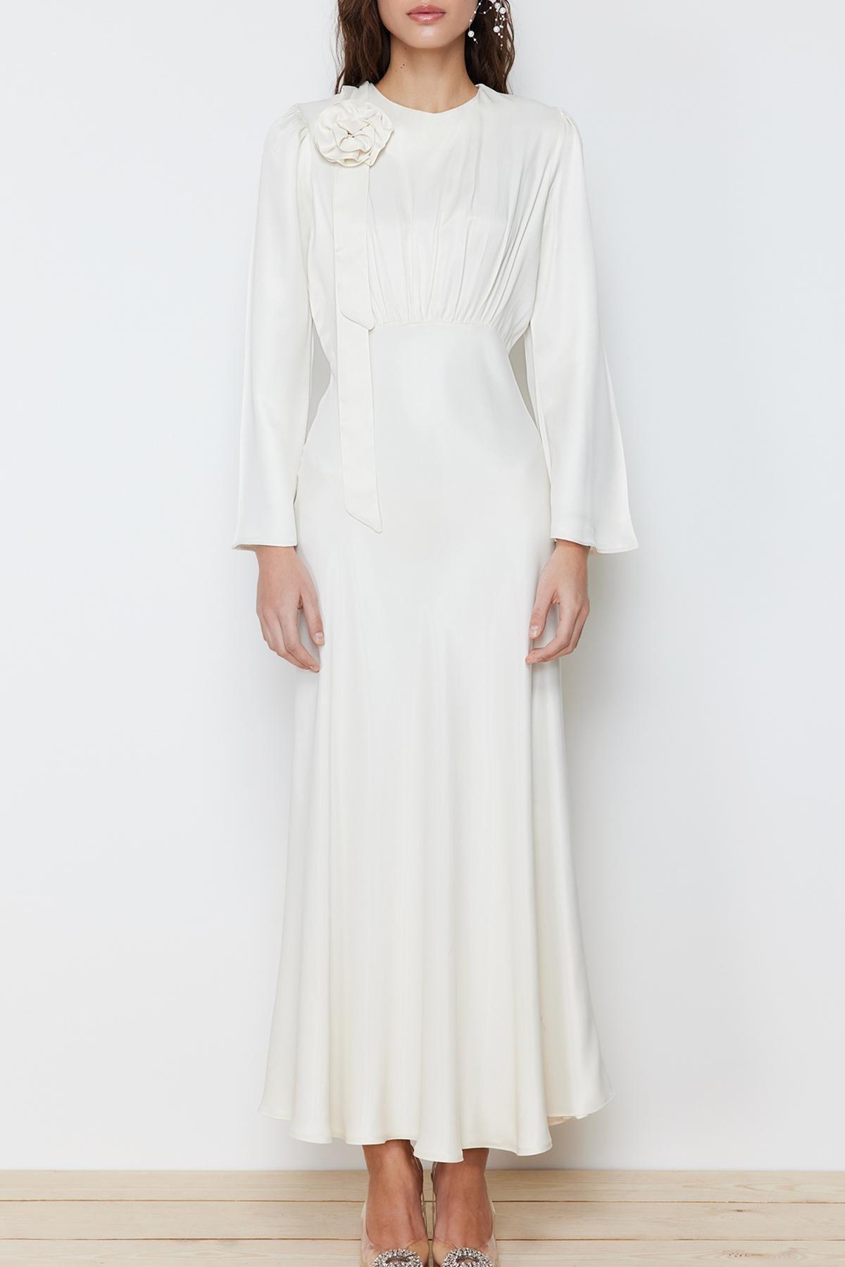White Detailed Occasion Wear Dress, , large image number 4