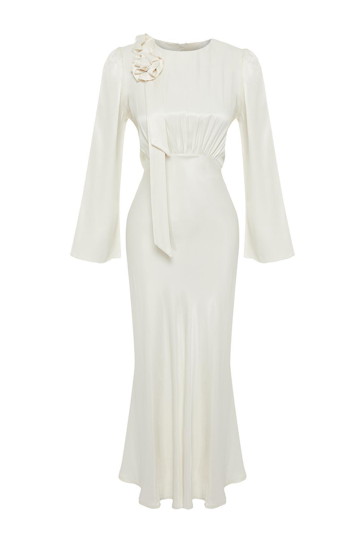 White Detailed Occasion Wear Dress, , large image number 5
