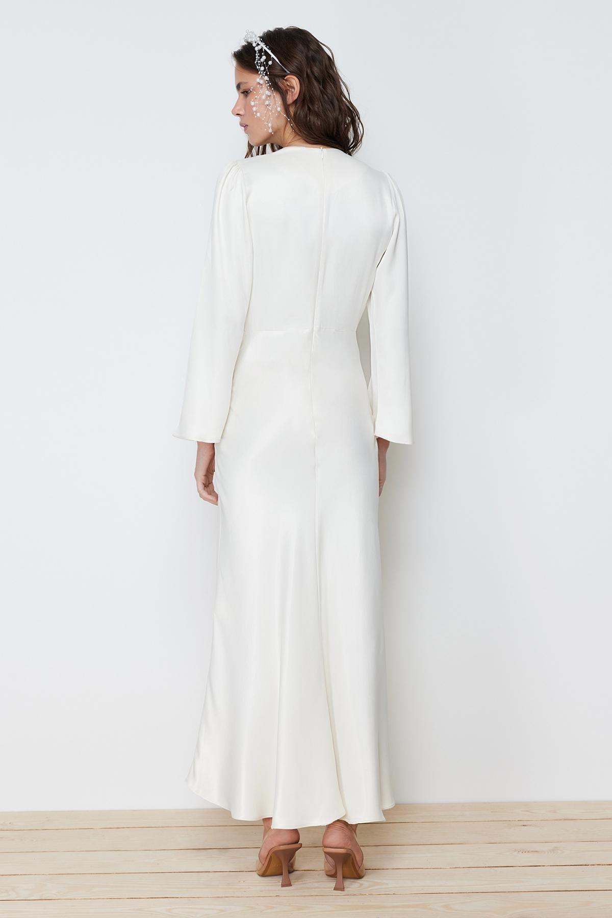 White Detailed Occasion Wear Dress, , large image number 6