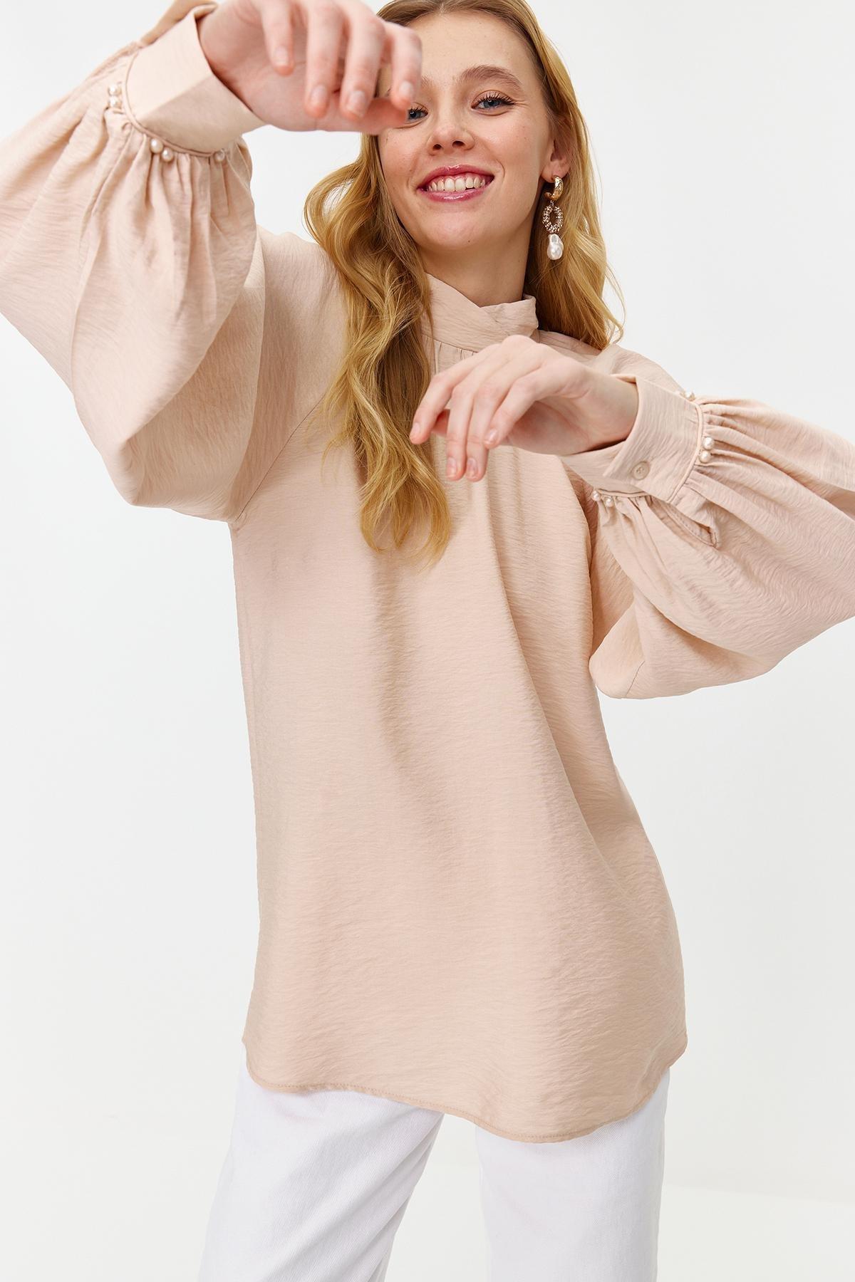 Cream Pearl Detail Shirt, , large image number 4