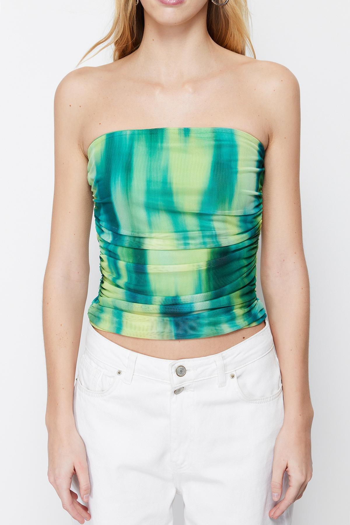 Green Strapless Lined Blouse, , large image number 3