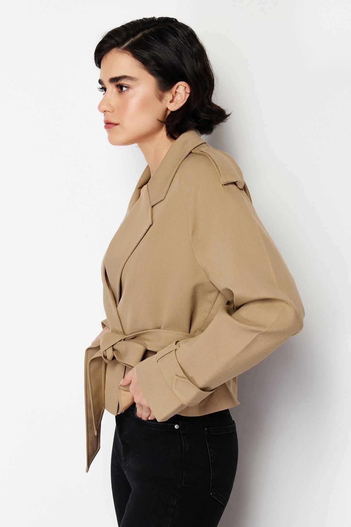 Beige Woven Blazer, , large image number 2