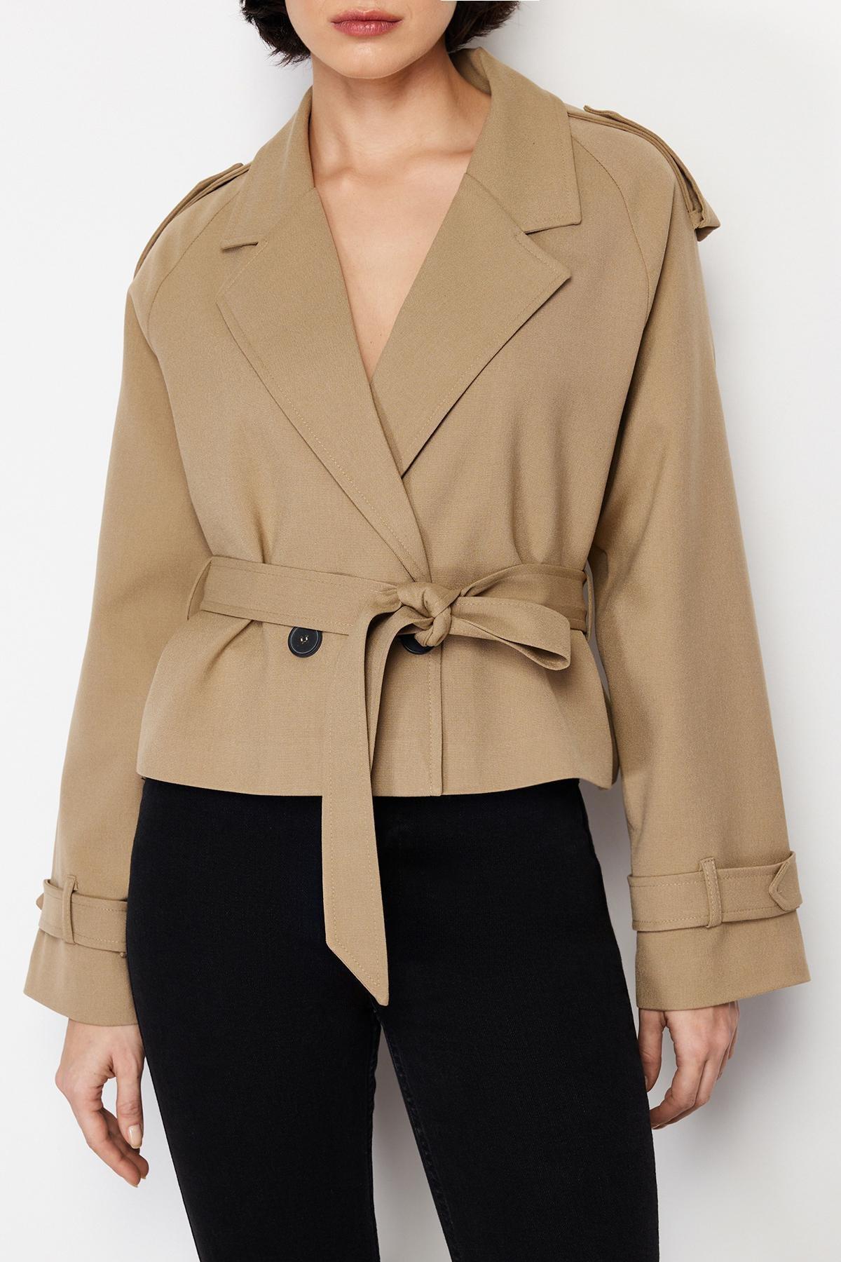 Beige Woven Blazer, , large image number 3