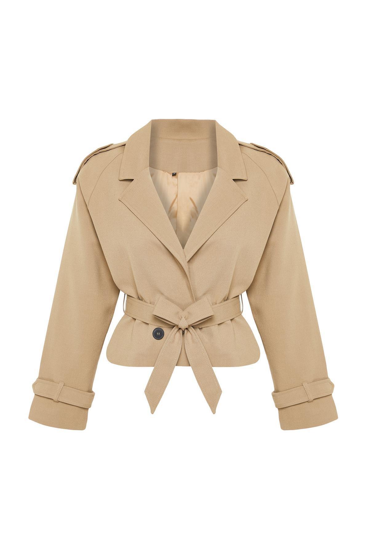 Beige Woven Blazer, , large image number 5
