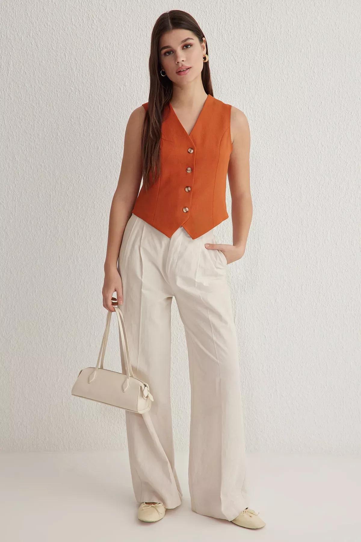 Beige Crop Woven Vest, C101_1478, large image number 0
