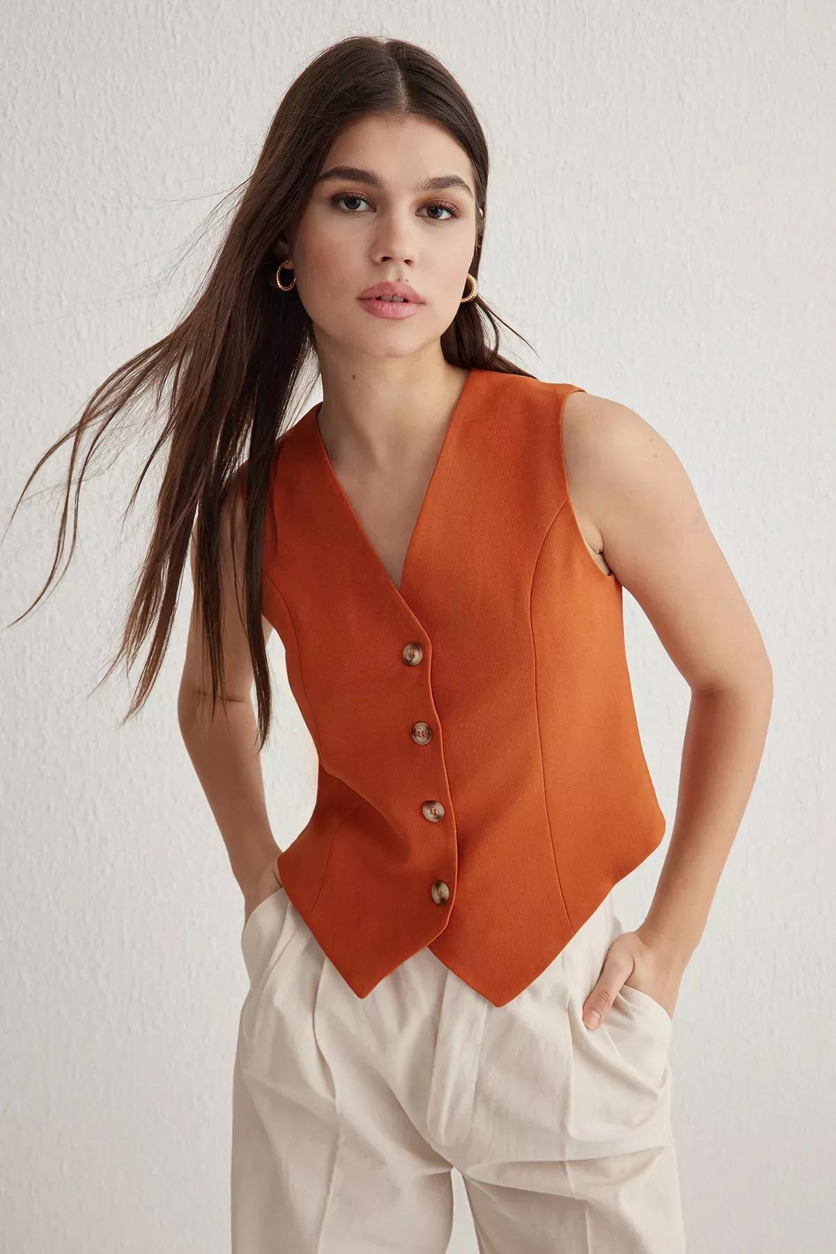 Beige Crop Woven Vest, C101_1478, large image number 1