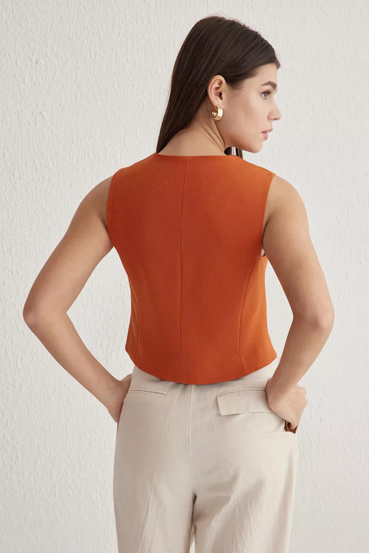 Beige Crop Woven Vest, C101_1478, large image number 4