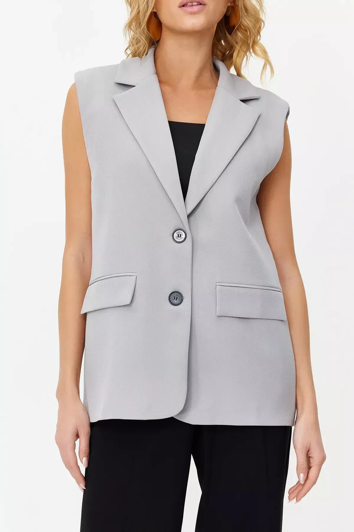 Grey Regular Waistband Woven Vest, , large image number 7