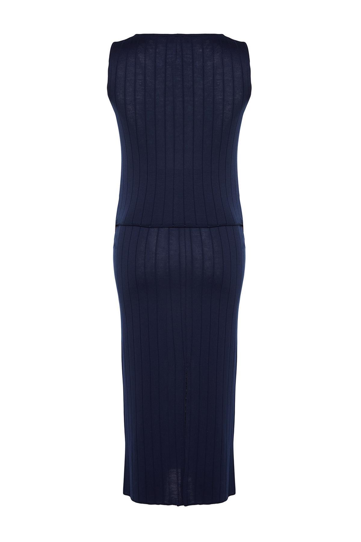 Trendyol - Navy Ribbed Button Detailed Knitted Co-Ord Set