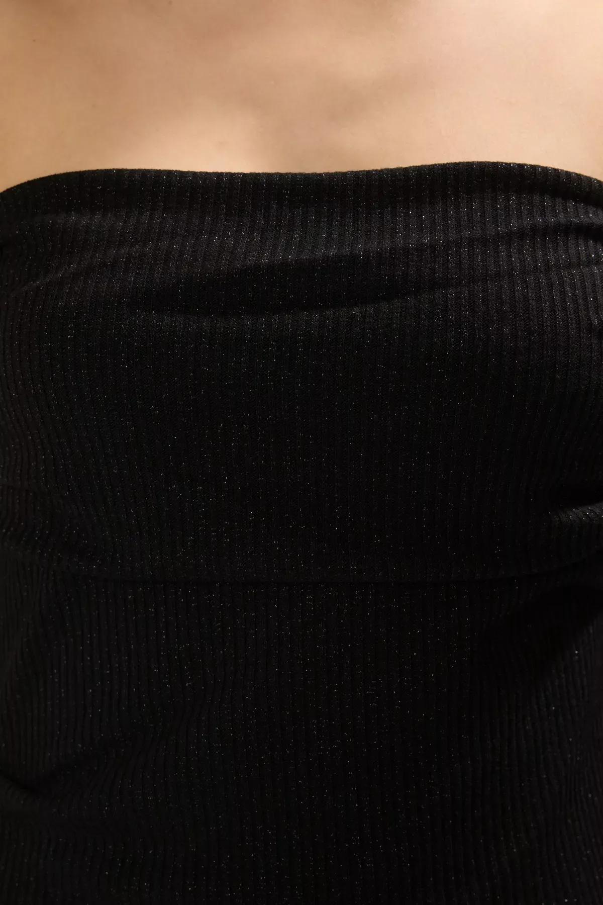 Black Strapless Knitted Blouse, , large image number 2