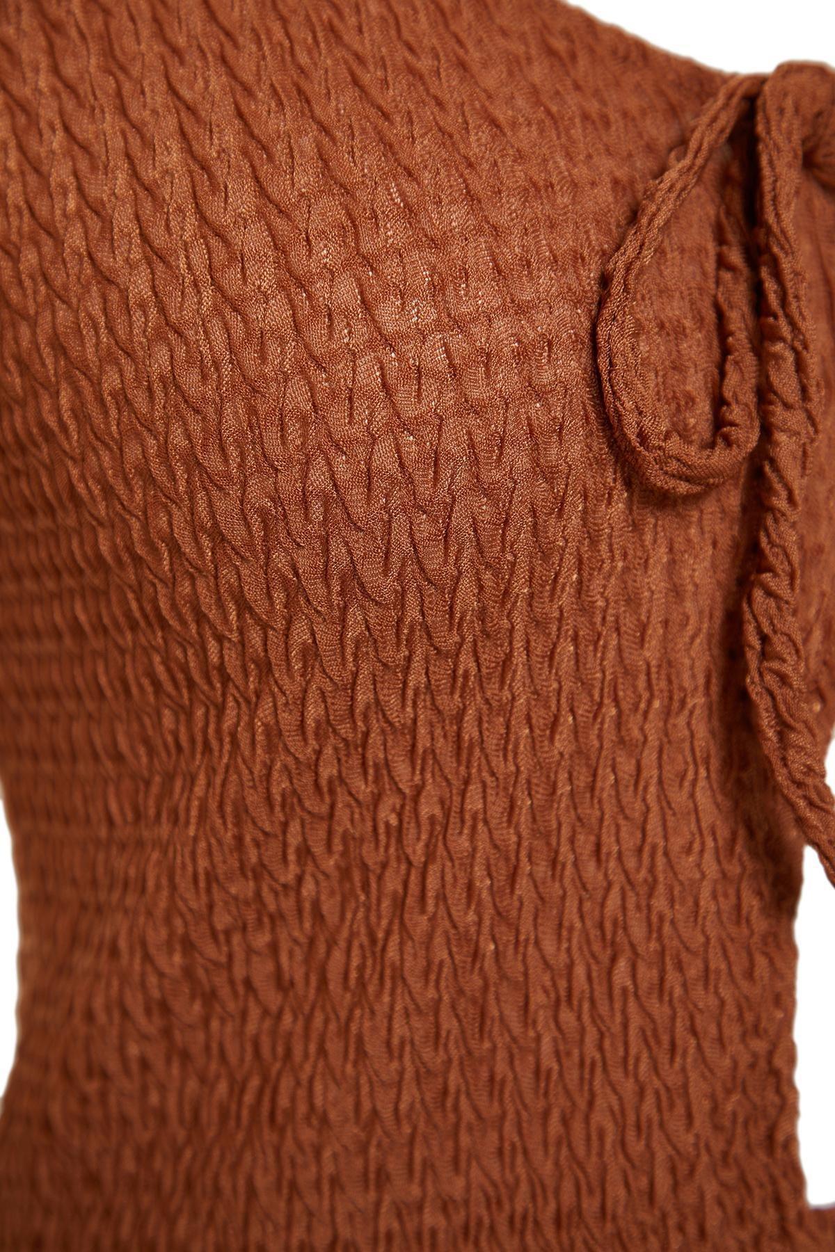 Brown Knitted Tie-Up Blouse Skirt Co-Ord Set, C101_4627, large image number 7