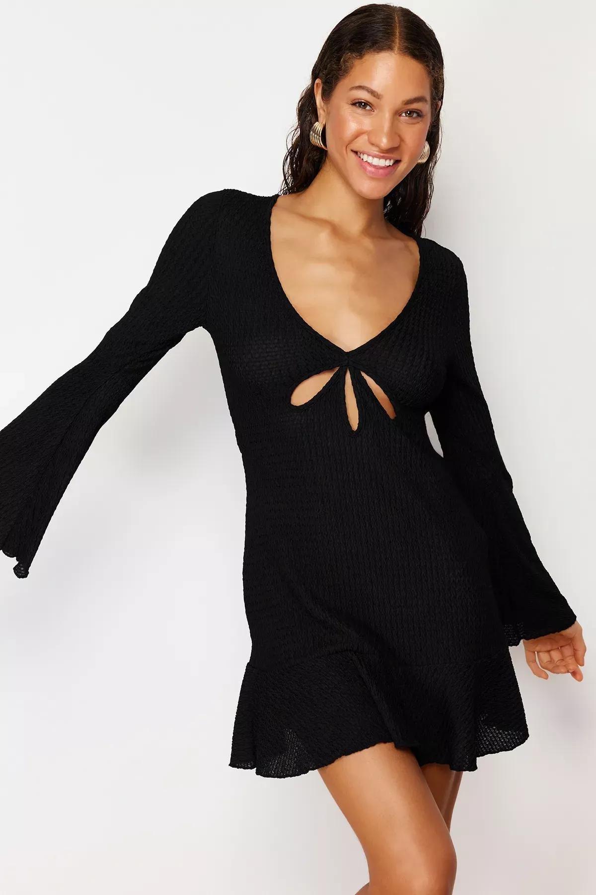 Black Cutout Sweater Mini Dress, C101_2094, large image number 0
