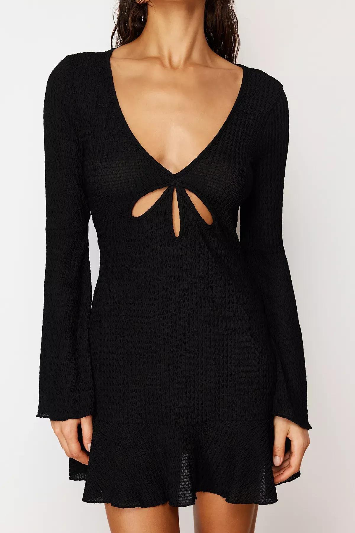 Black Cutout Sweater Mini Dress, C101_2094, large image number 1