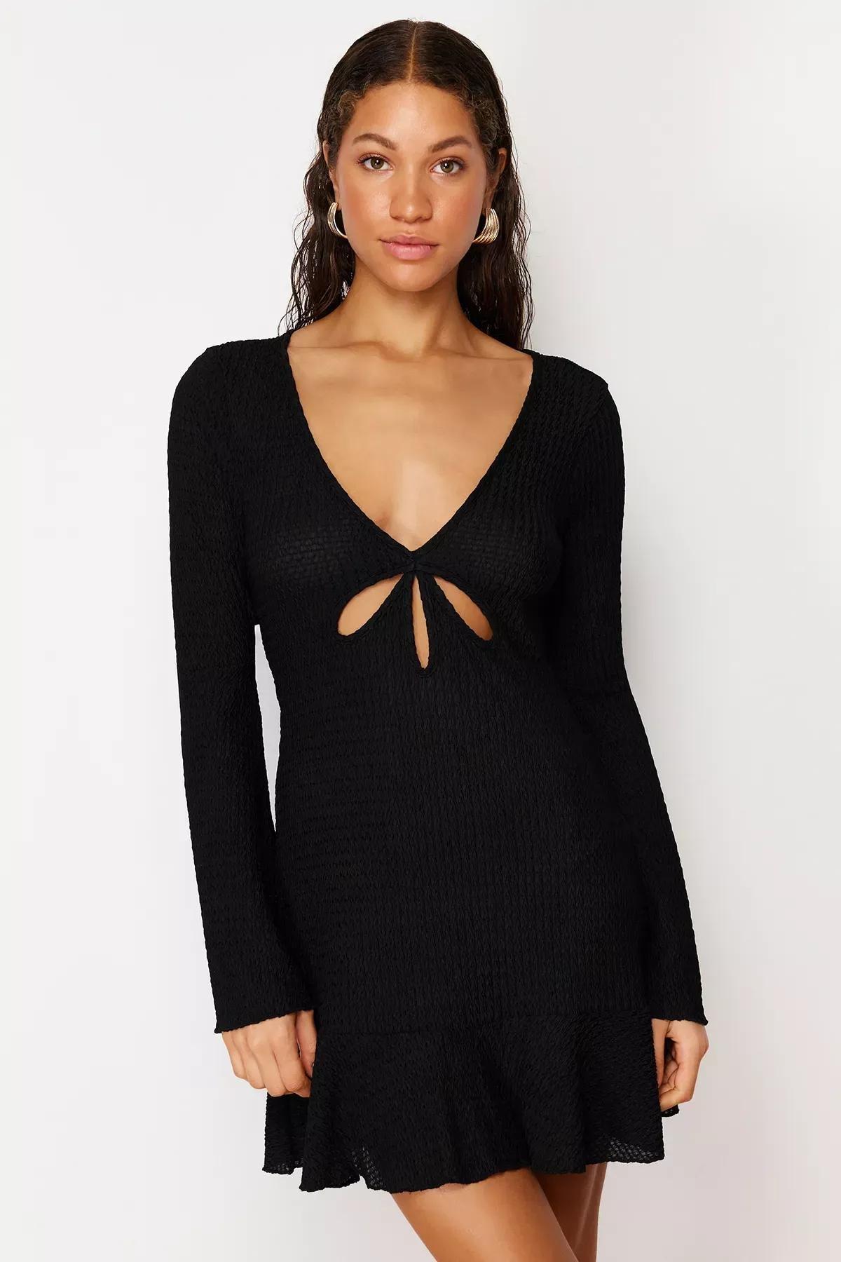 Black Cutout Sweater Mini Dress, C101_2094, large image number 2