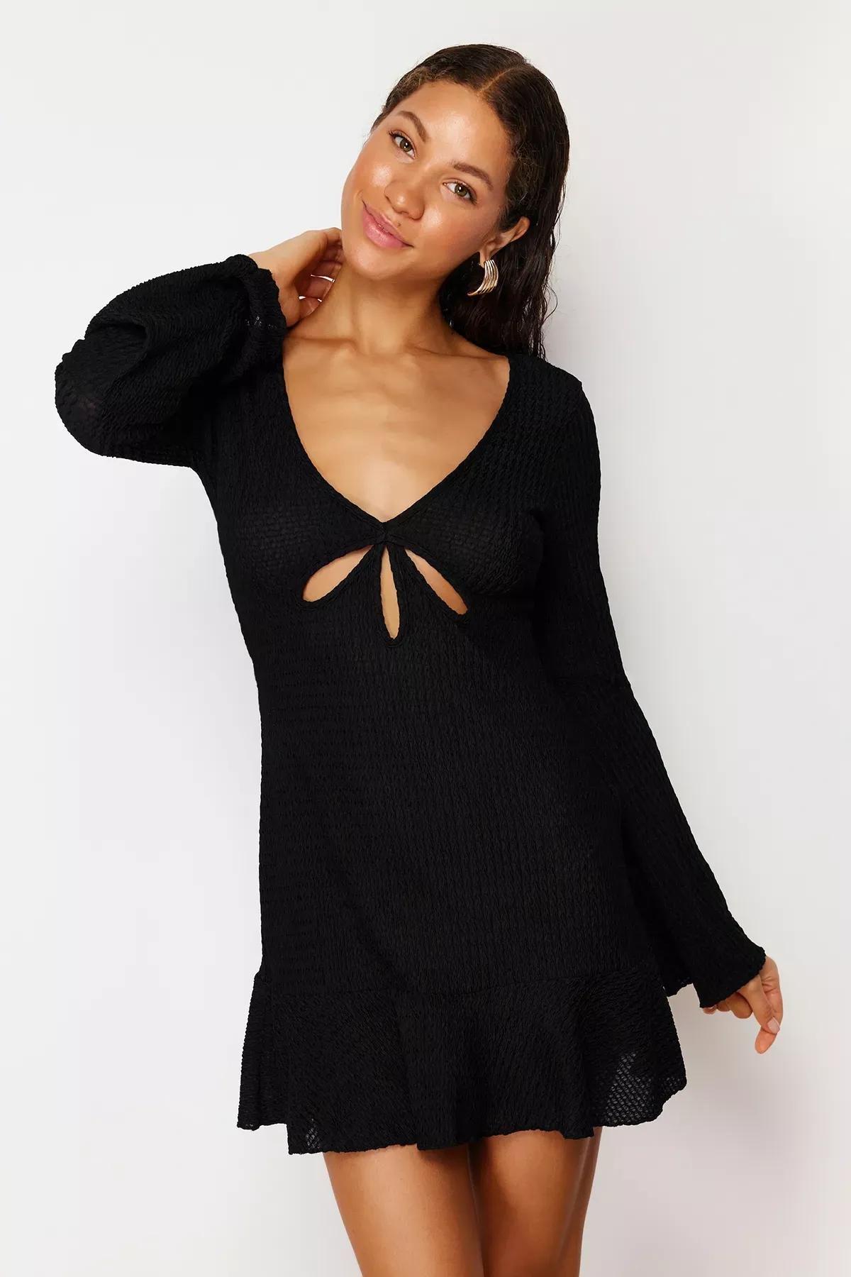 Black Cutout Sweater Mini Dress, C101_2094, large image number 3