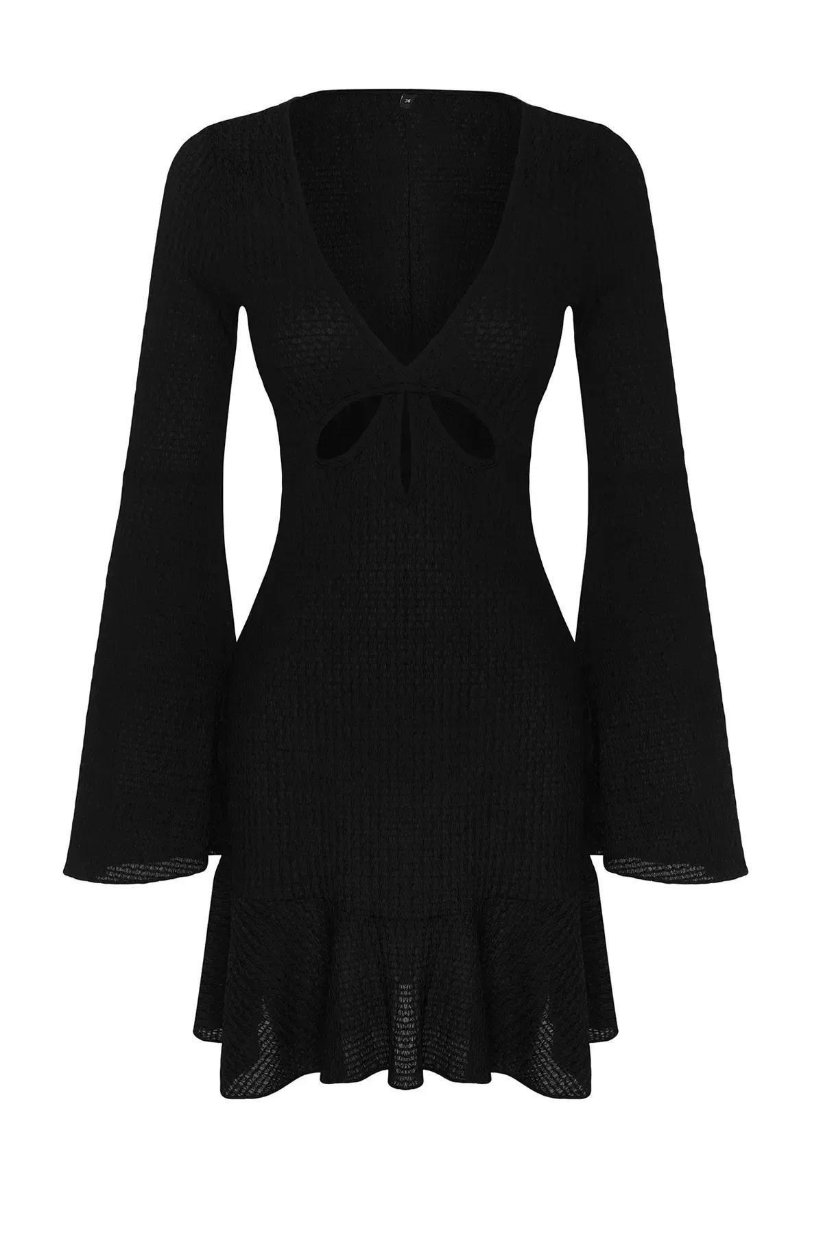 Black Cutout Sweater Mini Dress, C101_2094, large image number 5