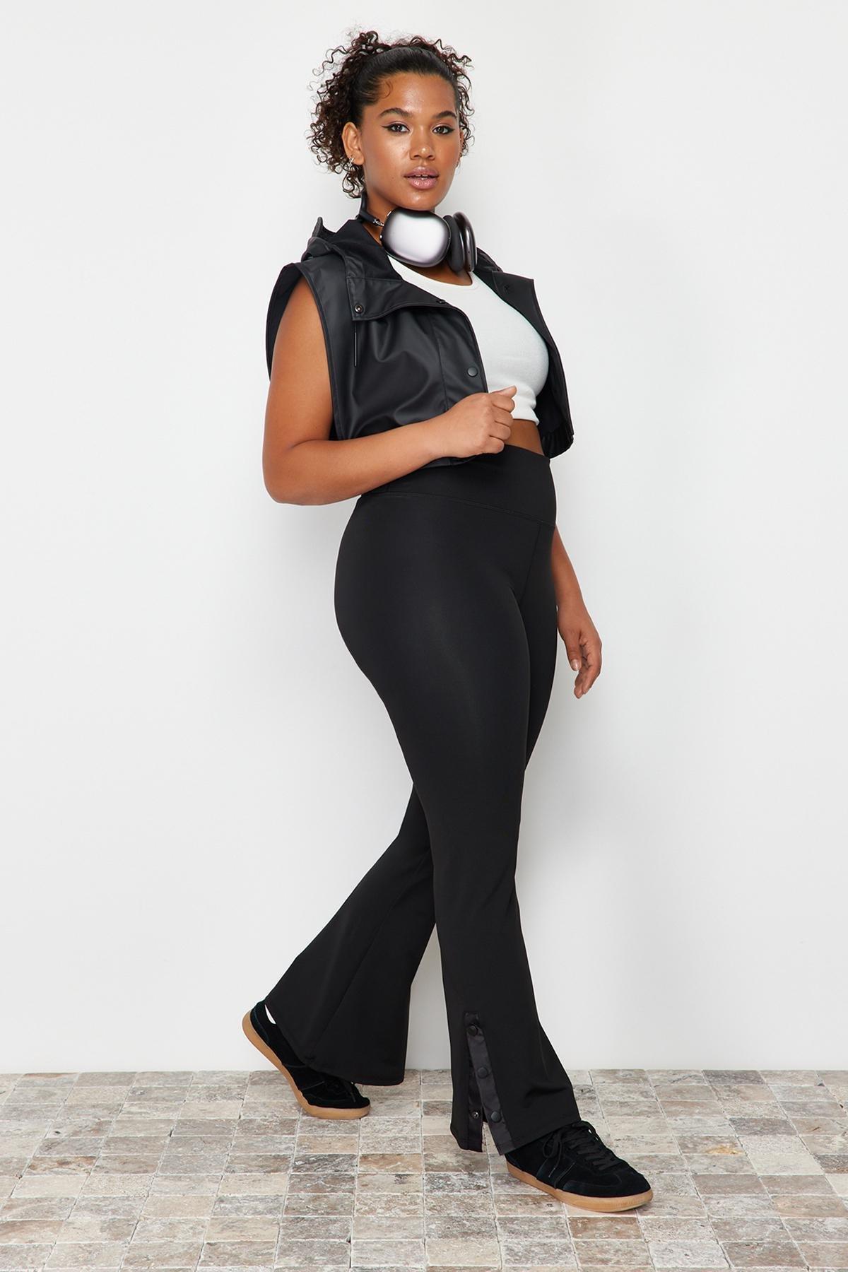 Black Flared Leg Leggings, , large image number 1