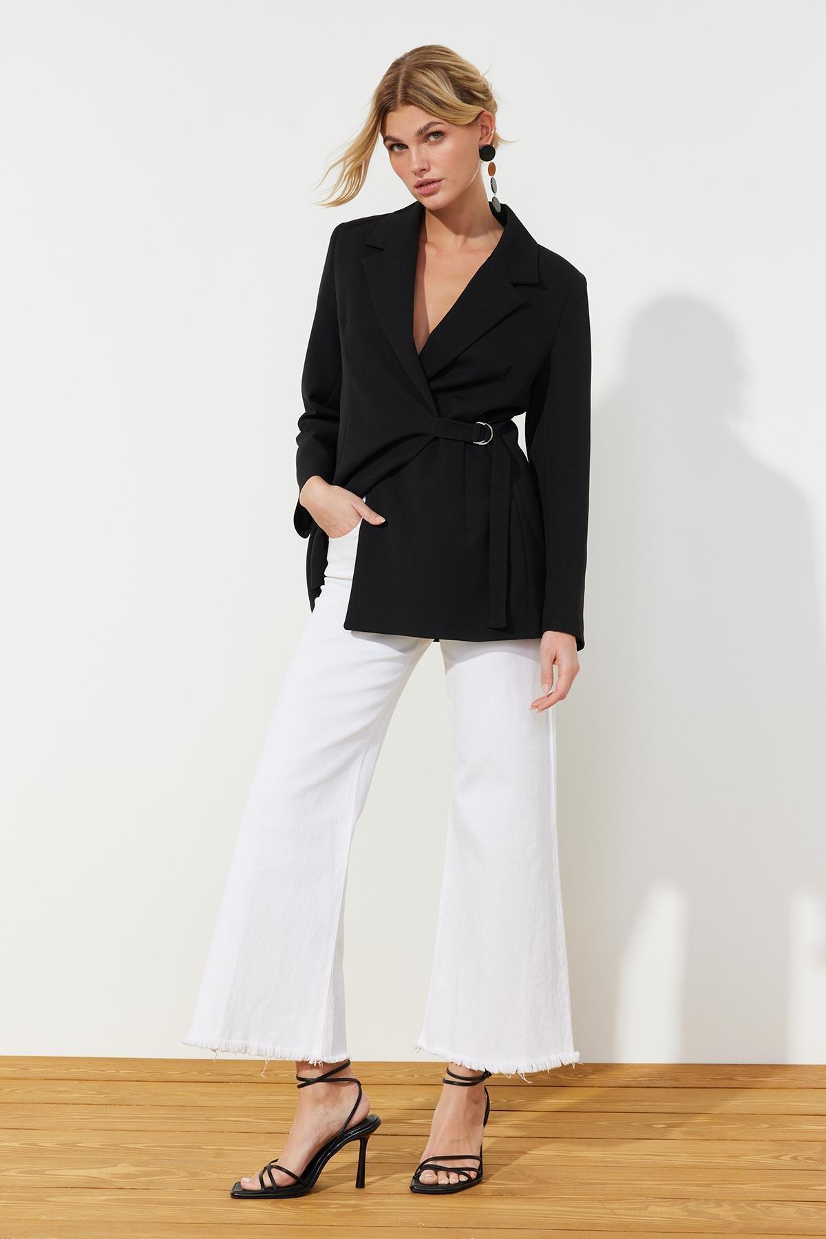 Black Detailed Blazer Jacket, , medium