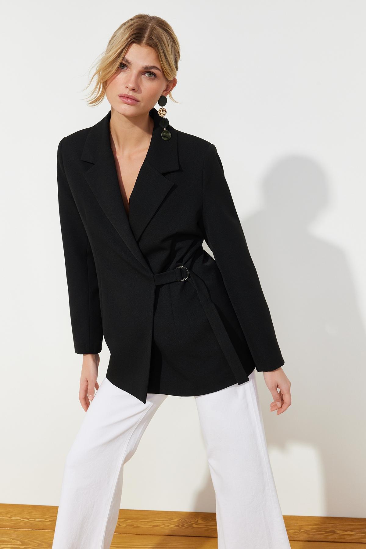 Black Detailed Blazer Jacket, , large image number 1